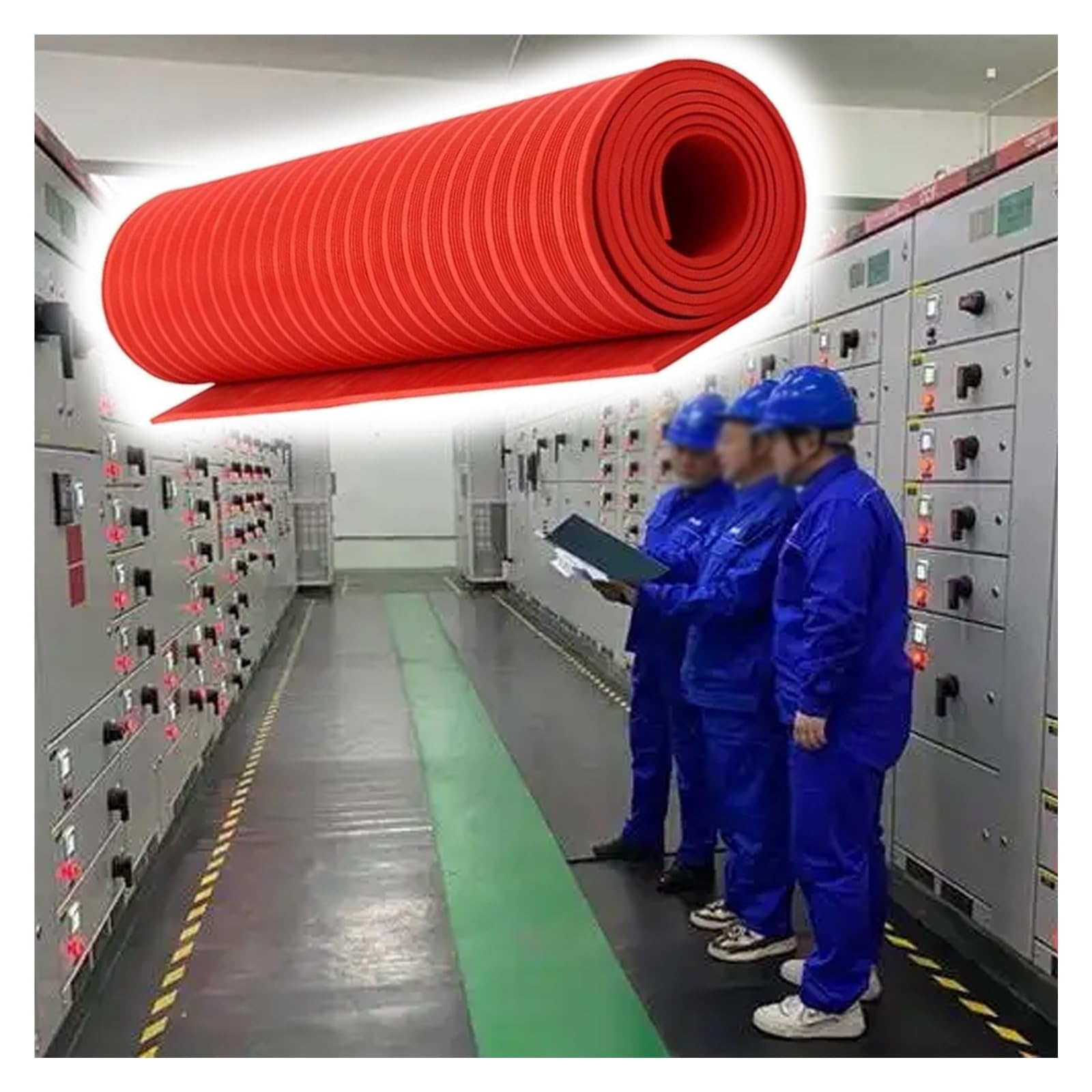 MZZKFC 3 6 10 15 20 FT Insulated Rubber Mat, Customisable Anti-electrocution Insulated Electrician Mats Waterproof & Non-Slip, Power Plants/Workshop Rubber Floor Mats(Red,12'X 1/3
