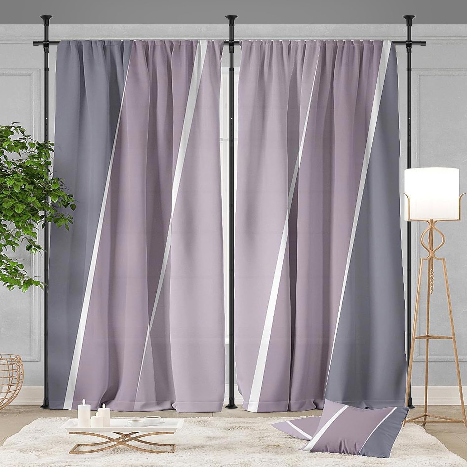 FLY HAWK Room divider curtain rod,Tension Shower Curtain Rods Rustproof Expandable Stainless steel no drilling 70-125 in Customizable for Bathroom,closet,windows,bedroom,living room,laundry room Black