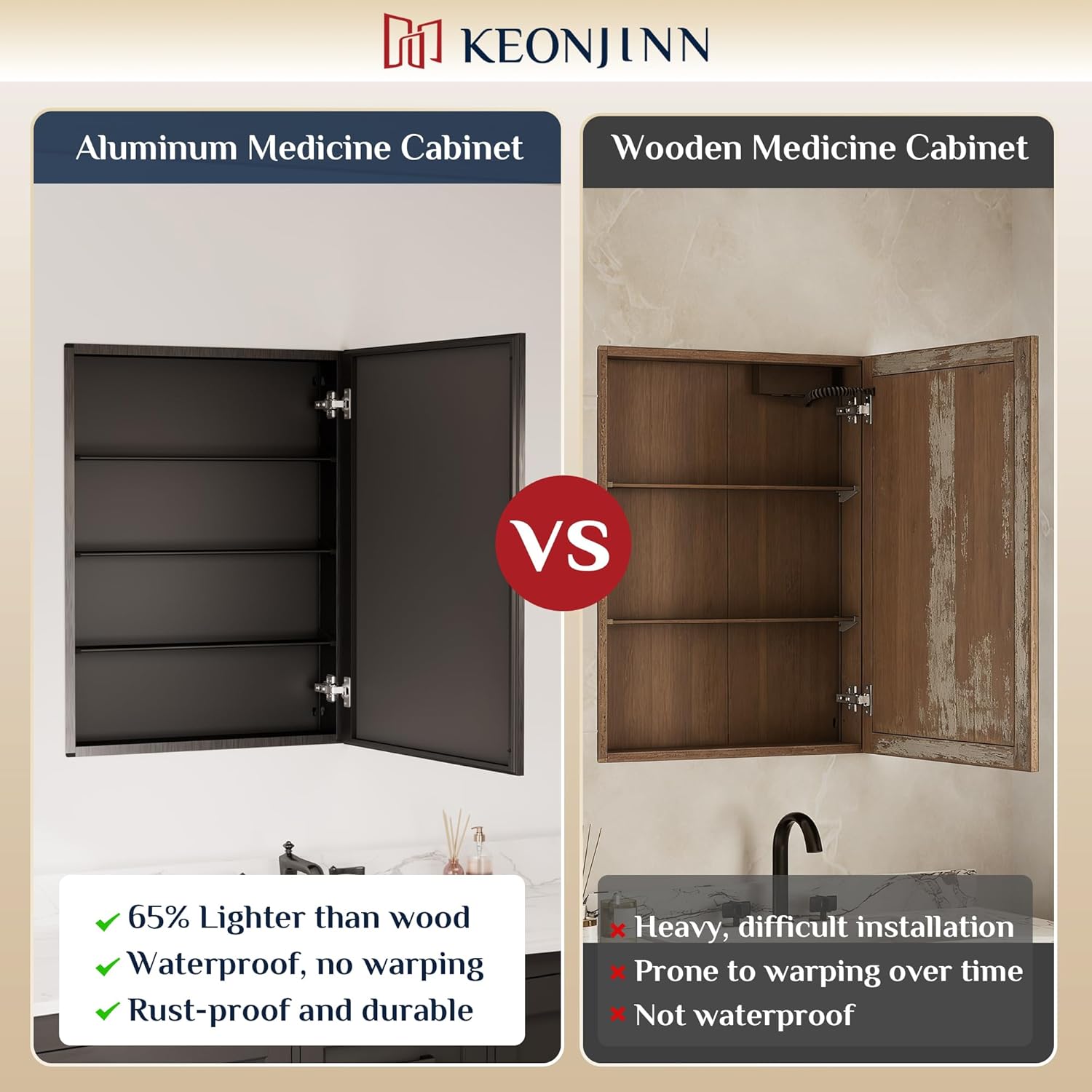 Keonjinn Small Medicine Cabinet Mirror 14" x 18", Assembly Needed, Black Bathroom Medicine Cabinet with Mirror, Beveled Framed, Stepless Adjustable Shelf, One Shelf Only, Wall-Mounted or Recessed