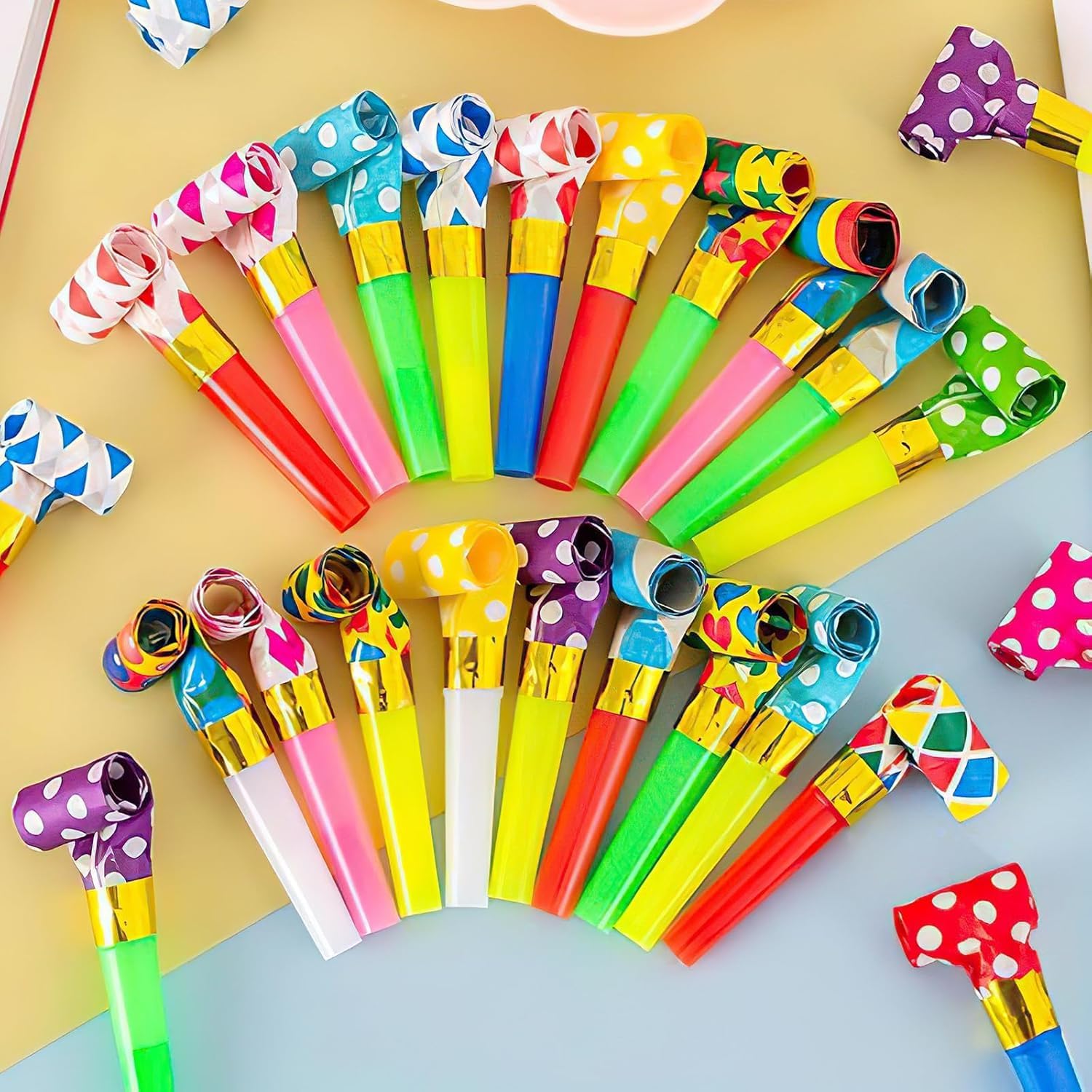 FI - FLICK IN 50pcs New Colorful Polka Dot Blowouts Paper Blow Outs Noise Makers Whistle Horn Cheering Props Birthday & Kids Party Supplies (Multicolor) - Image 3 thumbnail