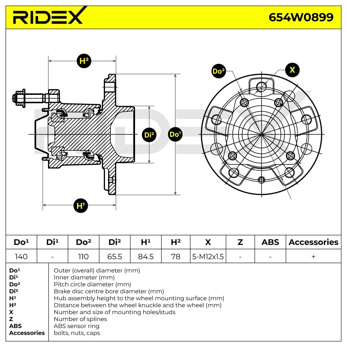 RIDEX 654W0899 Kit cuscinetto ruota Posteriore Compatibilità con OPEL Zafira A T98