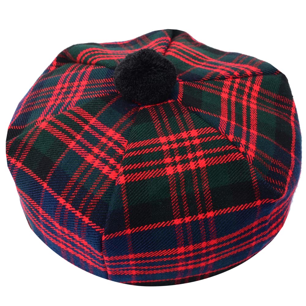 HAAUR TRADERSHAAUR Scottish Tammy Hat Traditional Kilt Tam o' Shatner Acrylic Wool Flat Bonnet Various Tartans with Pompom One Size