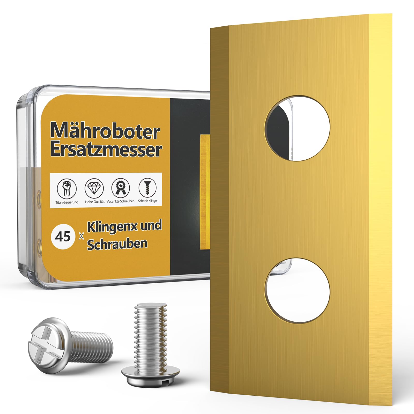 45x Messer für Worx Landroid Messer Mähroboter Klingen Titan Ersatzmesser für Worx Landroid Rasenroboter Titan-Klingen & verbesserte Schrauben Set für Mäh-Roboter Ersatzmesser Ersatzteile Zubehör