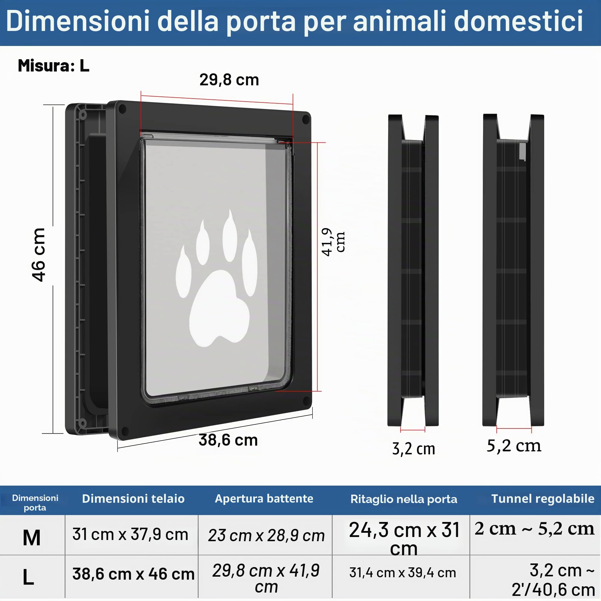 CEESC Porta per cani grande per animali domestici fino a 45 kg, resistente alle intemperie per cani e gatti, pannello di chiusura a scatto incluso, adatto per porte o pareti interne ed esterne, grande