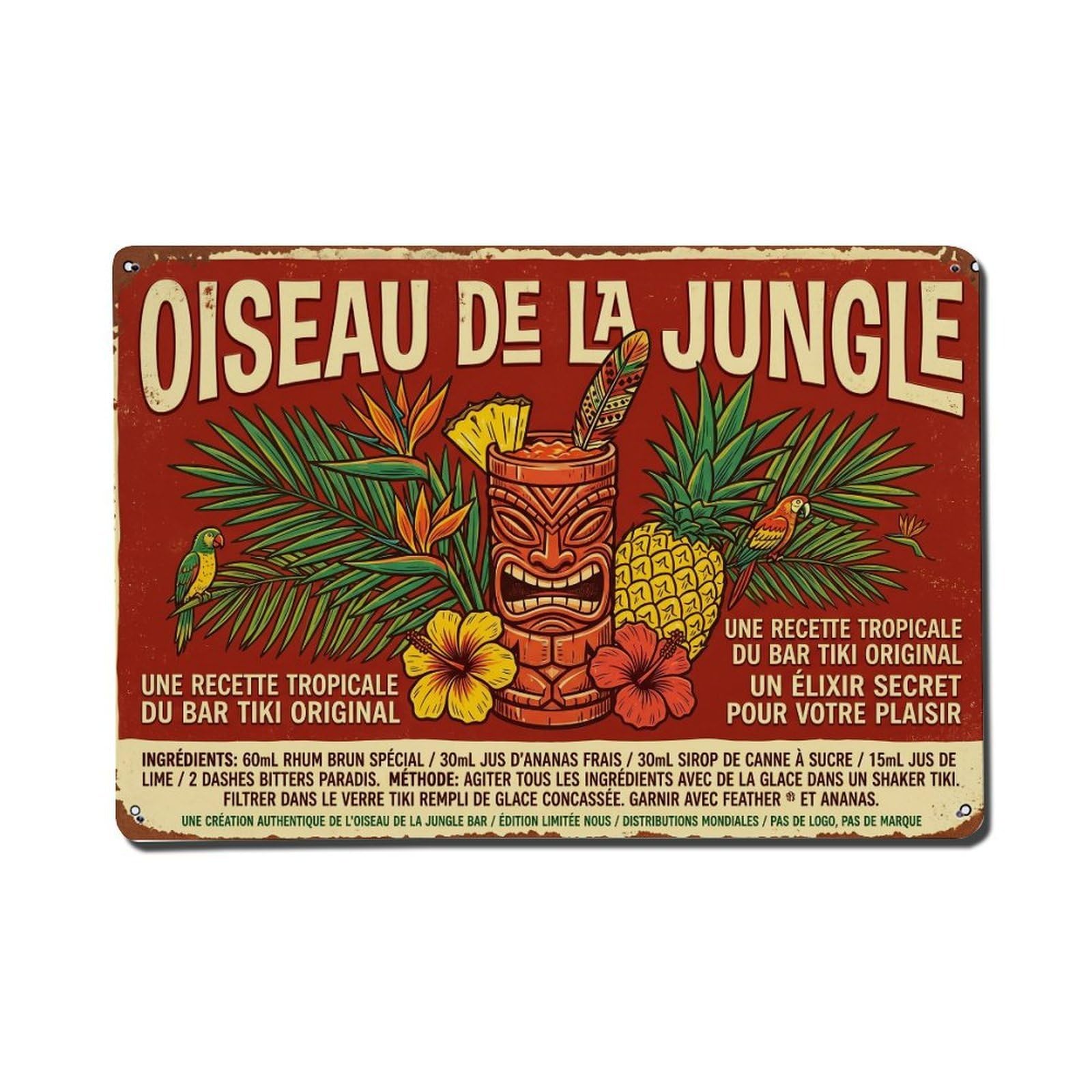 Jungle Bird Refreshing Experience Metal Tin Sign Plaque Wall Decor for Cafe, Club Bar, Office, Home Garden Metal Poster 8x12Inch