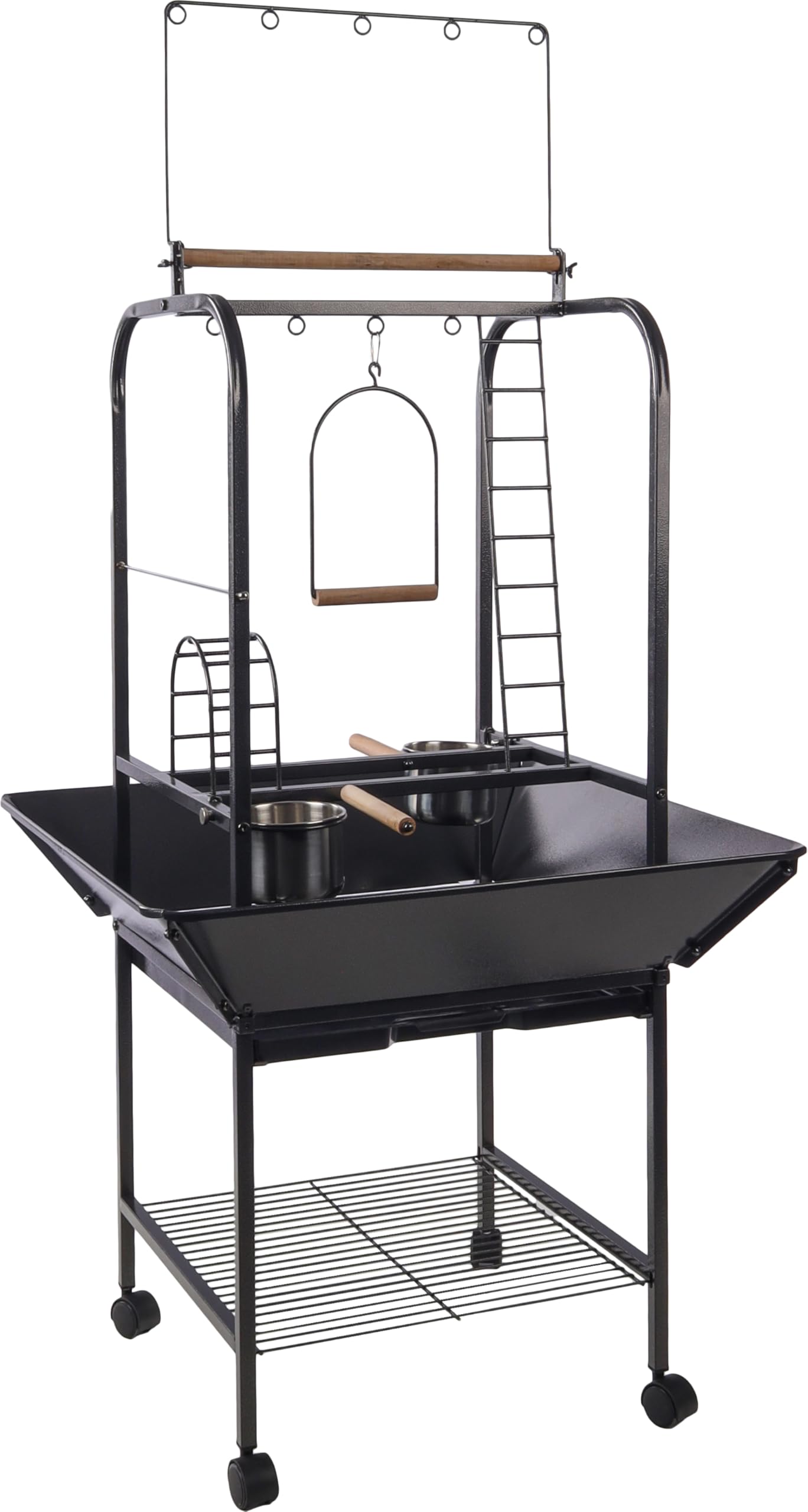 FLAMINGO Support de Jeu Wodan pour Oiseaux – Anthracite – 66x64x141 cm – avec Balançoire et Échelles
