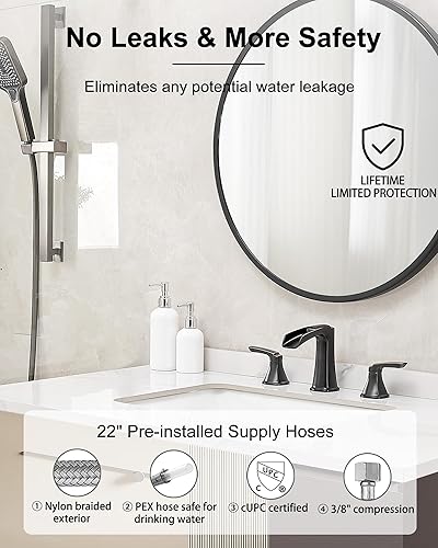 Miniatura 6 de Grifo de cascada de latón, grifo de fregadero de baño de bronce aceitado, grifo de baño generalizado de 5 a 16 pulgadas, grifos de baño de 2 manijas