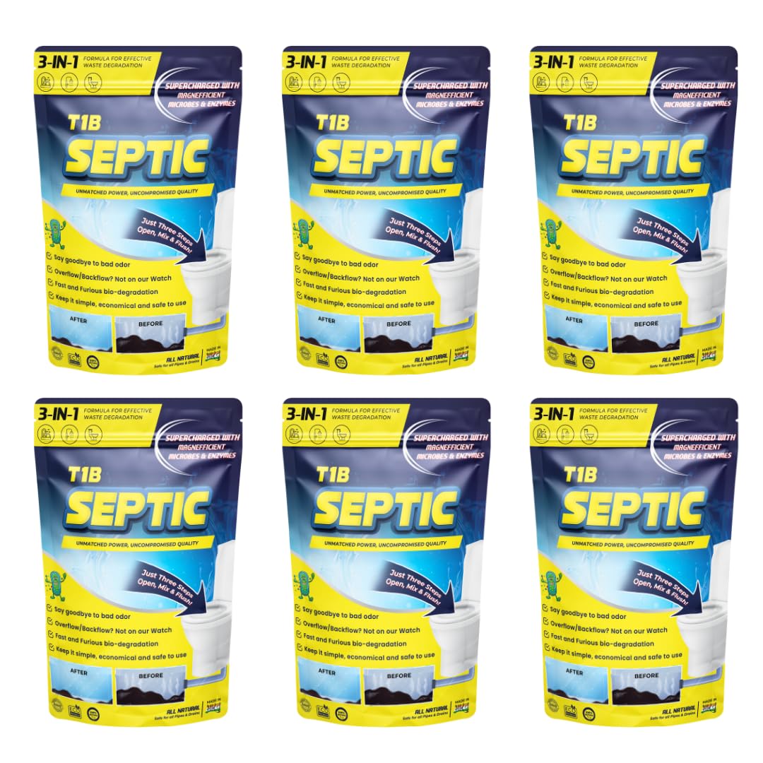 T1B Septic Super Saver Pack- Septic Tank Cleaner | 3-In-1 Formula Reduces Sludge, Eliminates Odor | Septic Tank Cleaner Bacteria Prevents Backflow & Overflow | Pack of 6 (1.5 kgs) (B0D4Q2M8XH) Amazon Price History, Amazon Price Tracker