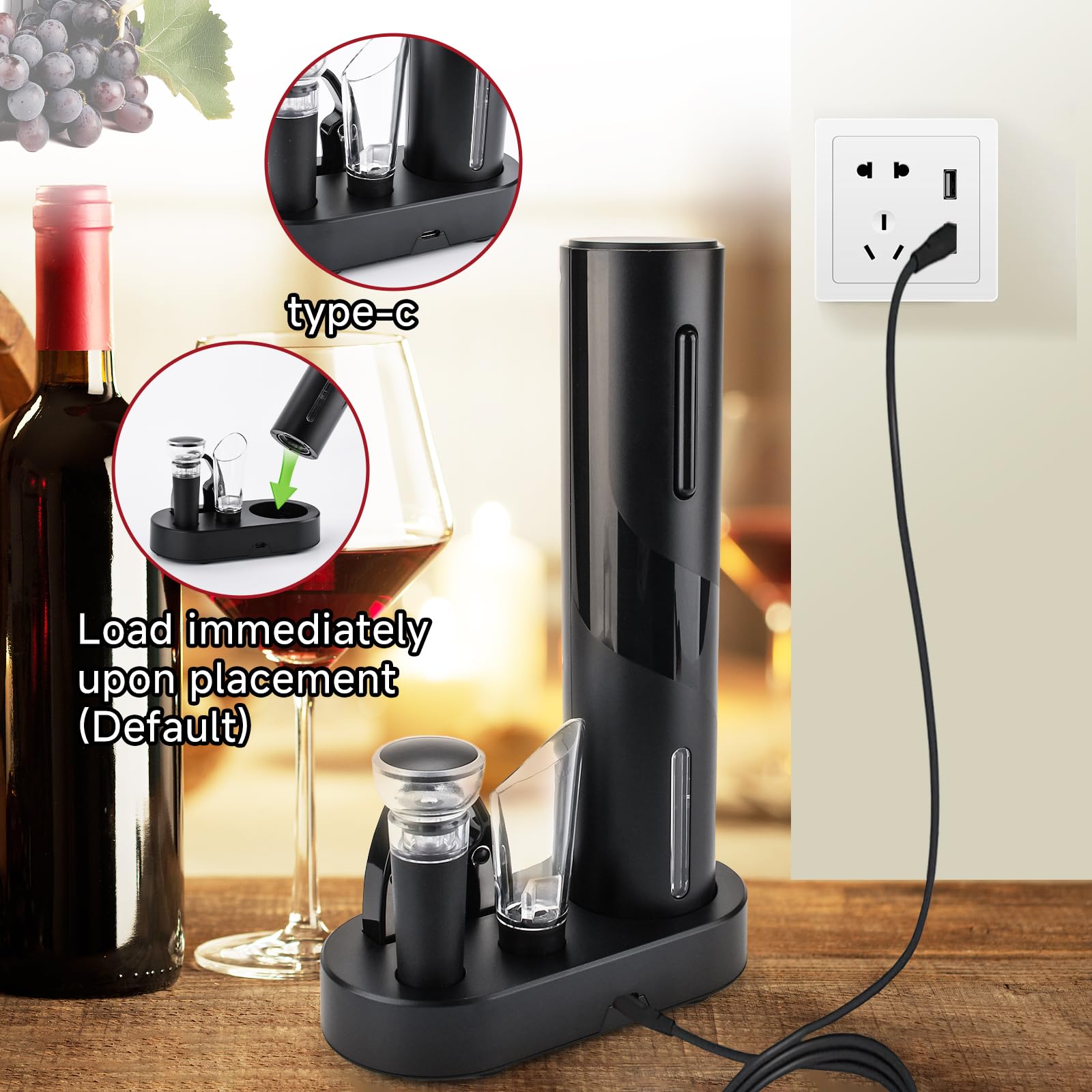 KIMIGO - Ouvre-bouteille électrique Rechargeable 7-en-1 | Avec Décapsuleur, Coupe-capsule, Bouchon Vacuum Et Bec Verseur - Pour Maison, Fêtes, Restaurant