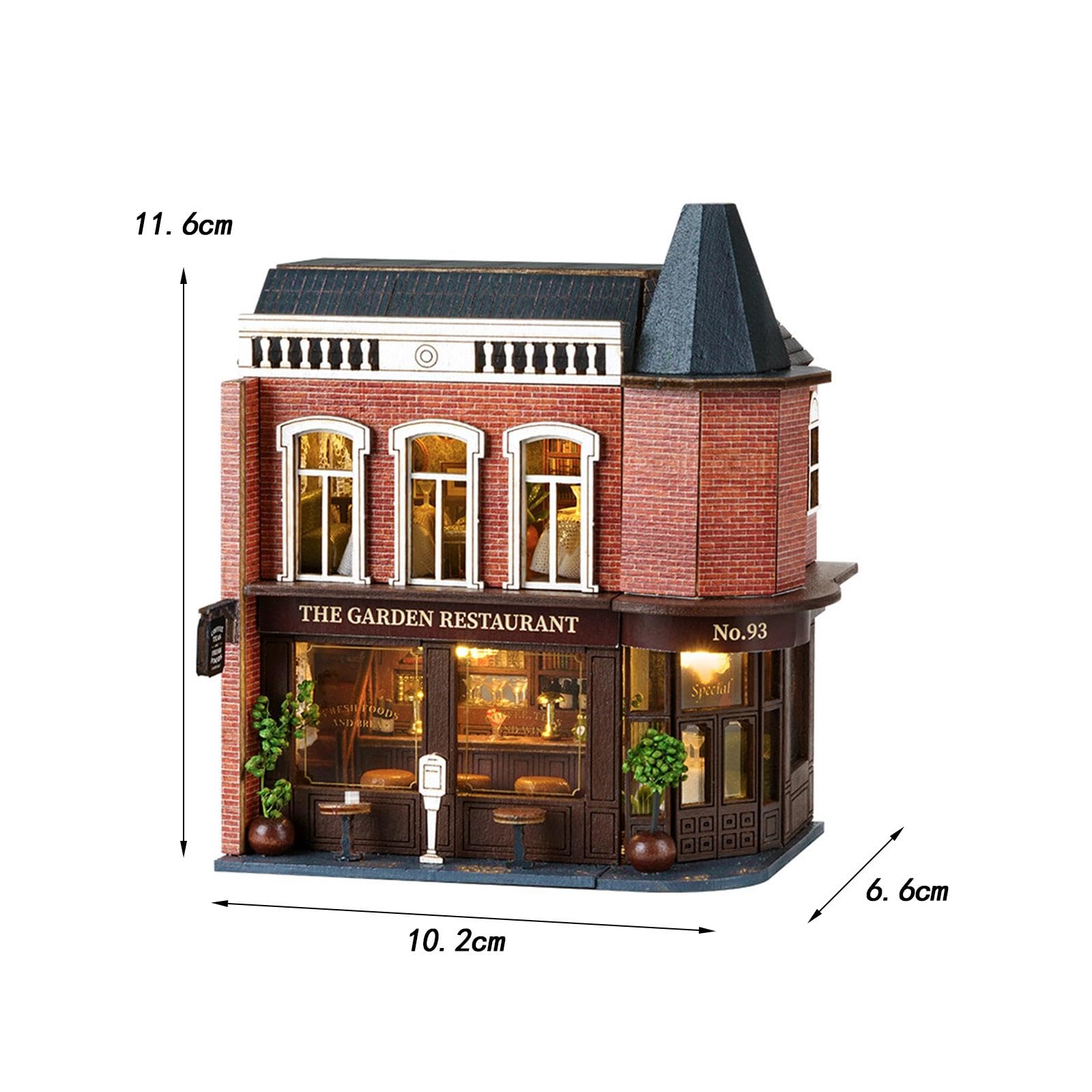 Casa in Miniatura Bambola Legno Kit Fai da Te con Mobilia E Illuminazione Adatto per Regali Collezione Decorazione Interna, Ristorante
