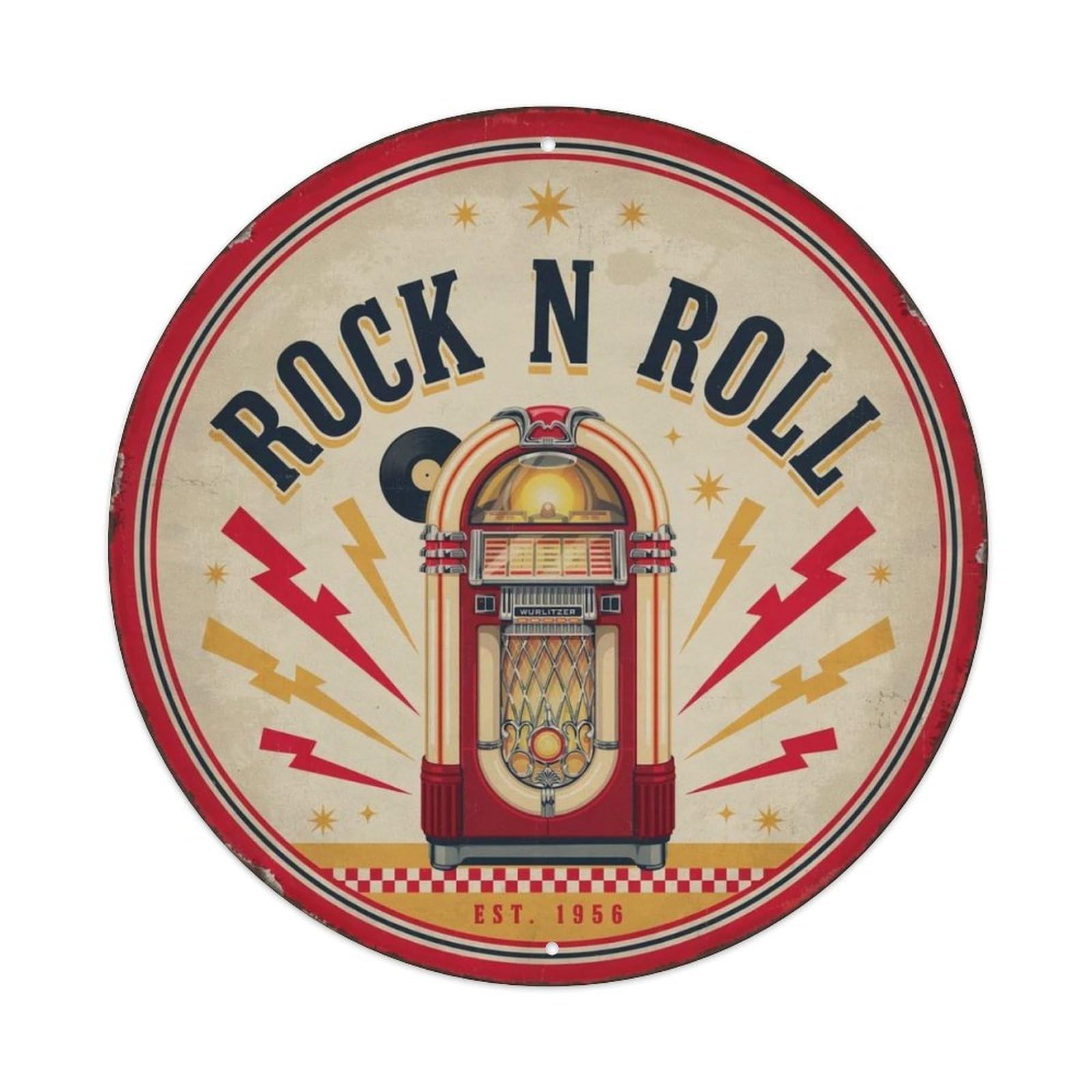 Vintage Jukebox Rock N Roll Round Metal Tin Sign Plaque