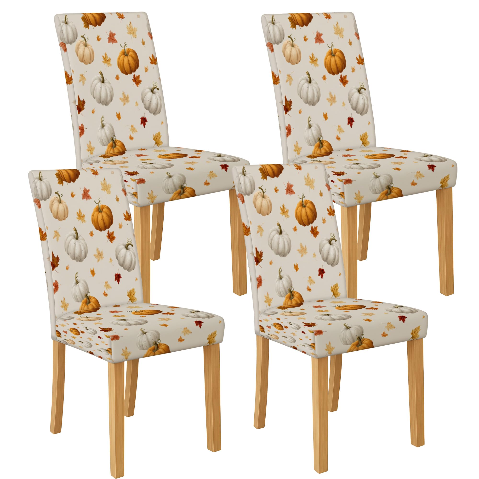 Autumn Pumpkin Chair Covers for Dining Chairs, Stretch & Washable Spandex Seat Protectors, Festive Decorative Slipcovers for Fall Kitchen Dining 4PCS