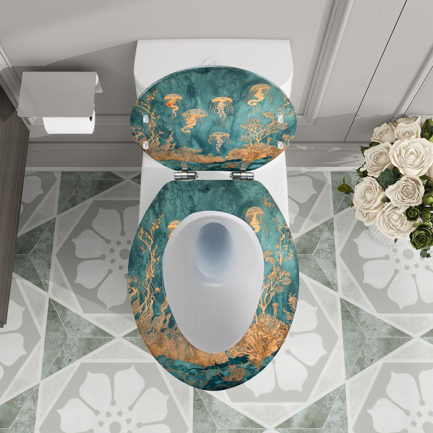 Asiento de inodoro alargado de resina para baño