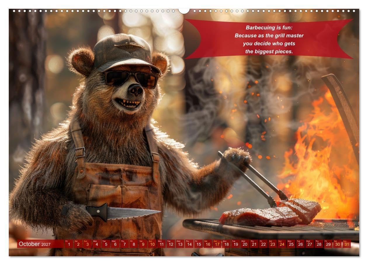 Funny charming animals as barbecue chef (High Quality Premium Wall Calendar 2027 DIN A2 landscape),CALVENDO 12 Month Wall Calendar: Funny animals with barbecue apron on the grill with humorous slogans