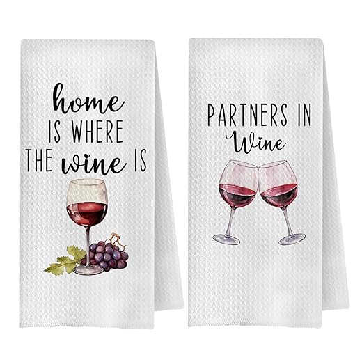 Wine Kitchen Towels, Wine Lovers Gifts for Women Men Dish Tea Towels, Gifts for Wines Drinkers Decorative Hand Towel for Kitchen Bar Cart, 16x24 Inch Set of 2