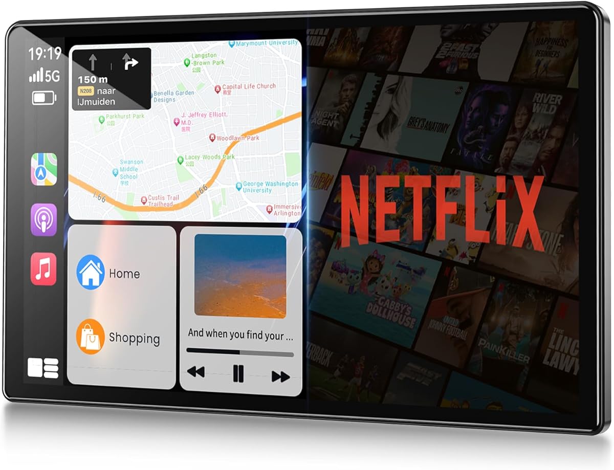 11.3" Wireless Carplay Screen with N-etflix/YouTube/TikTok, Upgraded A-pple CarPlay & Android Auto Screen,Portable AI Magic Box with Backup Camera/Navigation/Voice Control,for All Vehicles