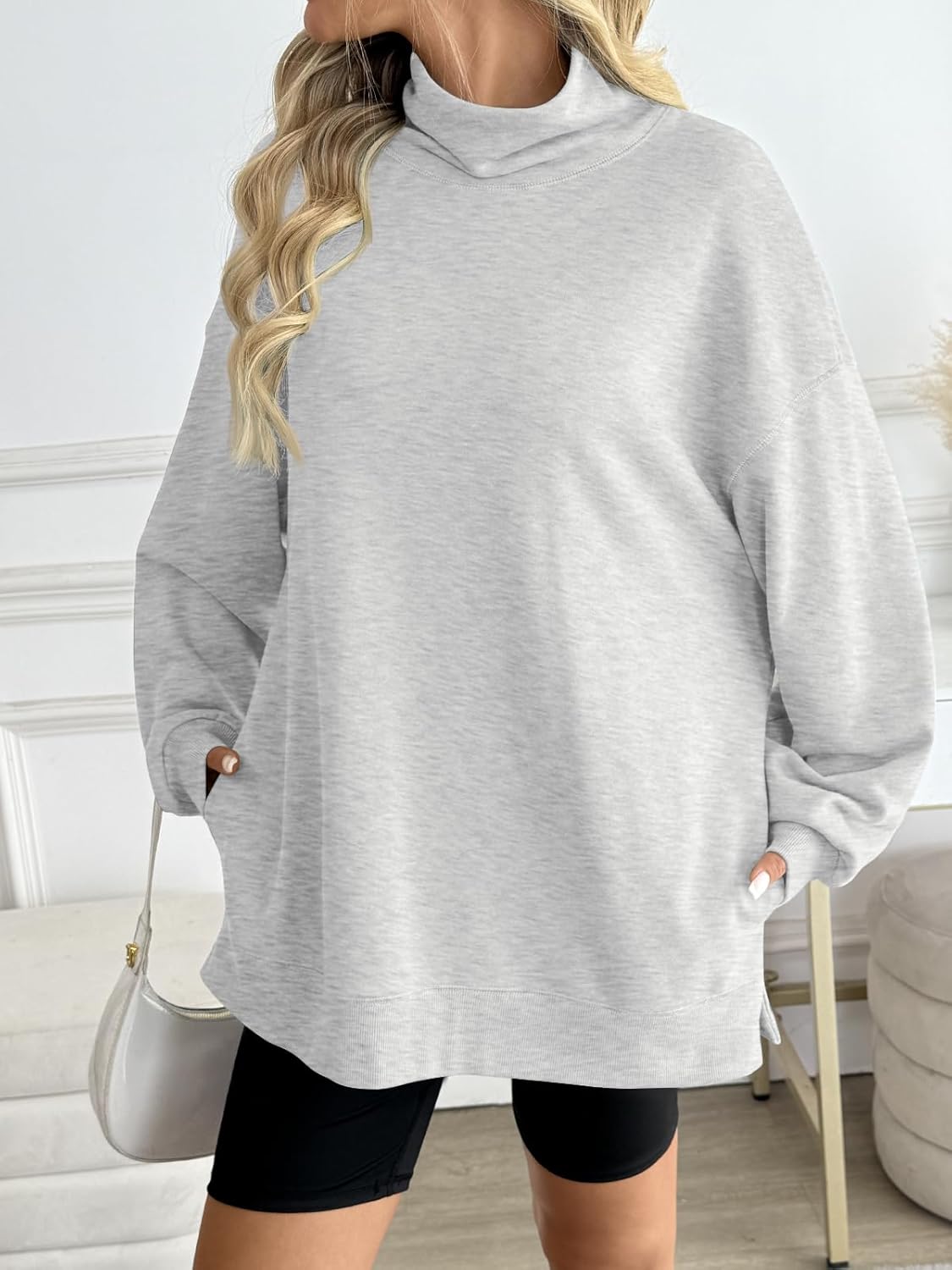 LILLUSORY Mock Neck Sweatshirt Womens Oversized Pullover Turtleneck Long Sleeve Tops Trendy Spring Fashion 2026 - Image 4