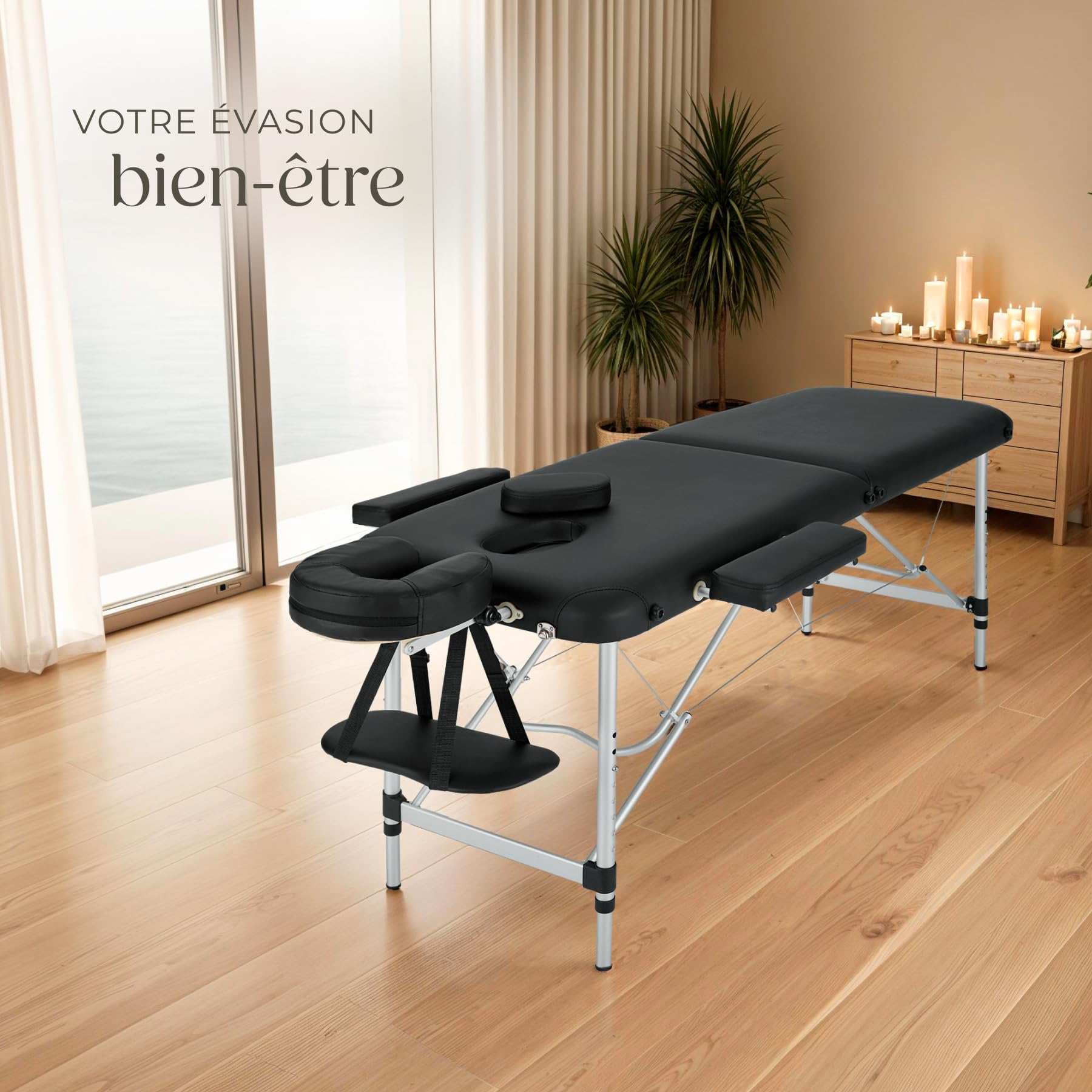 tectake® Table de Massage Pliante Professionnelle 2 Zones Aluminium Cosmetique Lit de Massage Table Esthetique Tatouage Portable avec Repose Bras, Housse de Transport Incluse