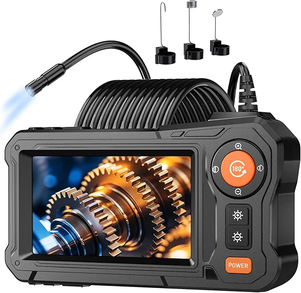 Endoscope Camera with Light - 4.3" LCD Screen Inspection Cameras,IP67 Waterproof Borescope with 8 Adjustable LED Lights,HD 1080P Endoscope Camera 16.5ft Semi-Rigid Cord,gifts for men tools and gadgets