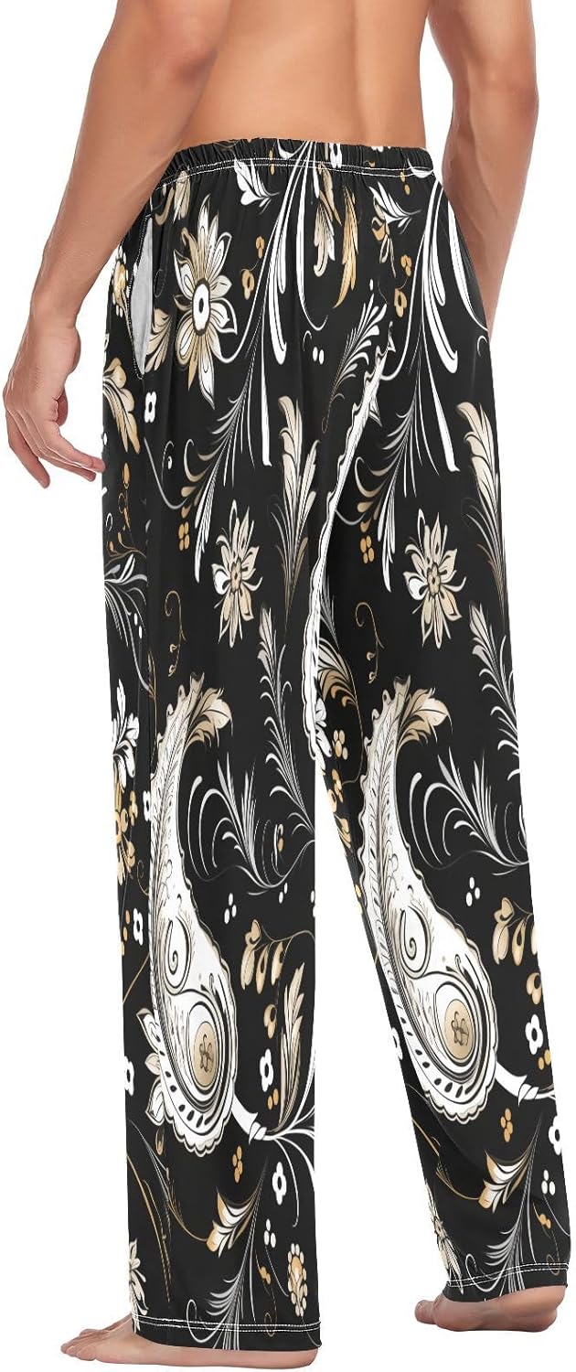 ALAZA Paisley Ornament Ethnic Men's Pajama Pants Men Cotton Pajama Bottoms with Pockets, S