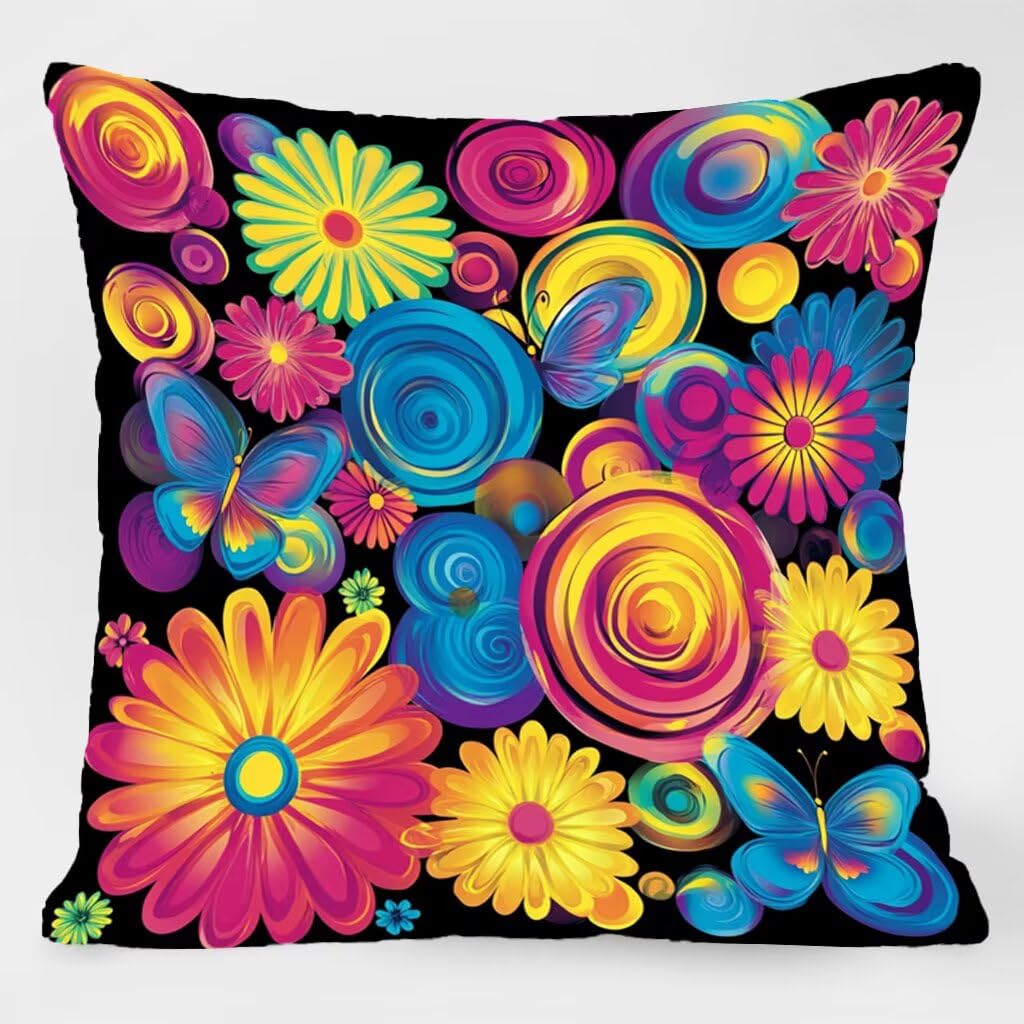 Poszewki na poduszki 61 x 61 cm, kwiatowe poduszki na zewnątrz wodoodporne kwadratowe poszewki na poduszki 4 sztuki, motyl dwustronny nadruk dekoracyjne poszewki na poduszki do dekoracji domu sofa