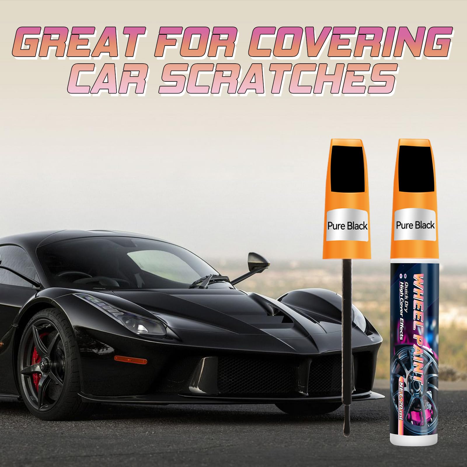 AstraVox Vernice per ritocchi cerchioni nero lucido, riparazione graffi 2 in 1, rapida e facile (Nero)