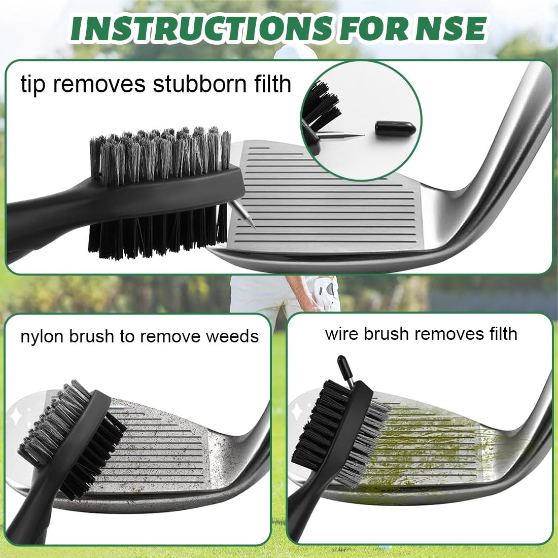 JEYORZY 2 Pcs Golf Spazzola per Mazze,2 in 1 Spazzola da Golf,Pulisci Scanalature per Mazze Retrattile Setole,Mazza da Golf Spazzole Groove per La Pulizia