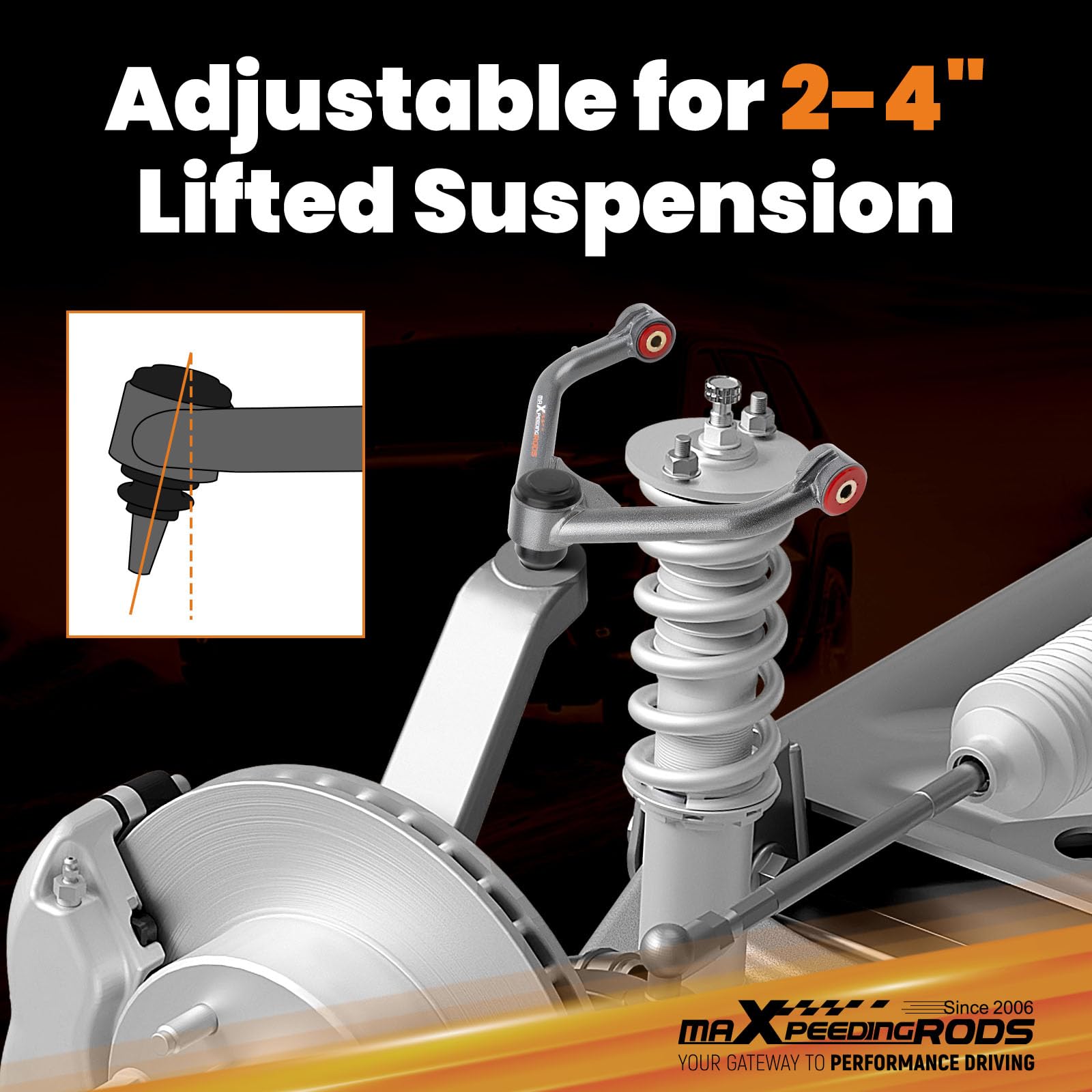 maXpeedingrods Kit de rehausse 2-4 pouces (5 à 10 cm) : bras de suspension supérieurs avant pour Dodge Ram 1500 2006-2023 4x4