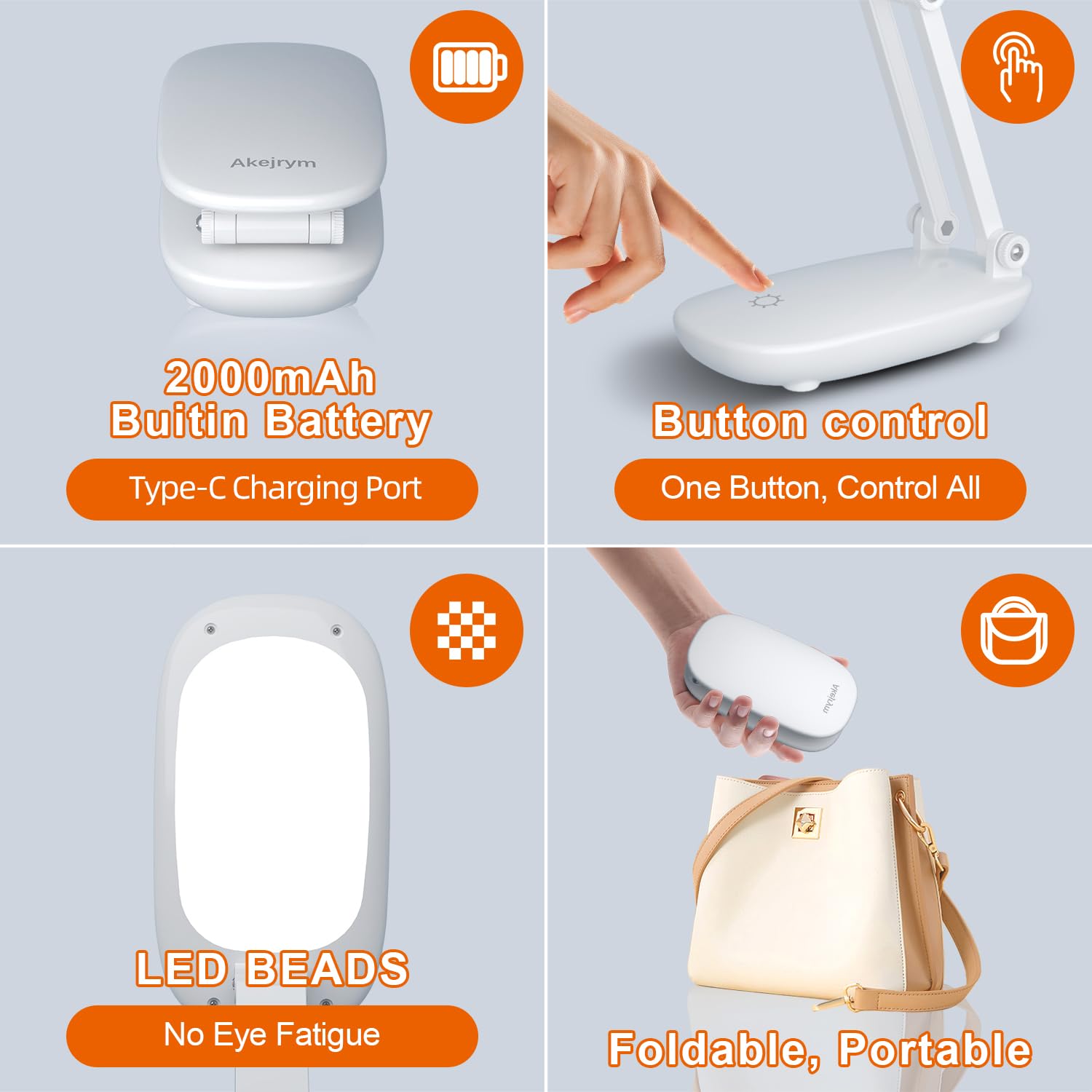 Akejrym Lampada da tavolo a LED per ufficio casa e lampada a batteria, lampada ricaricabile pieghevole e portatile, [telaio di supporto a 2 volte più alto] 3 luminosità dimmerabile piccola lampada da