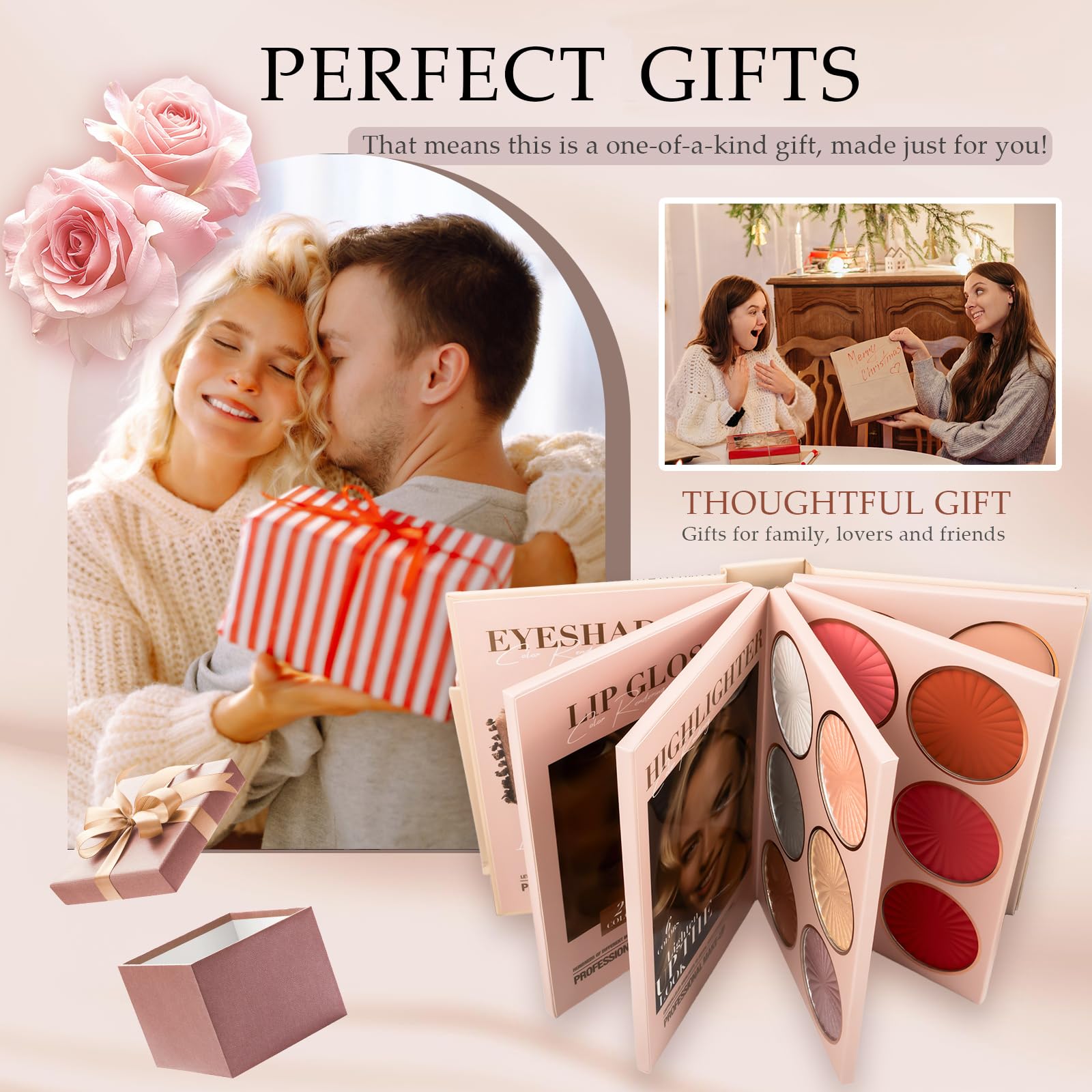 RoseFlower Coffret Maquillage Femme Palette Maquillage, Sets de Maquillage de Voyage avec Paupières Rouge Lèvres, Surligneurs, Contours, Fard à Joues– Coffret Cadeau de Maquillage