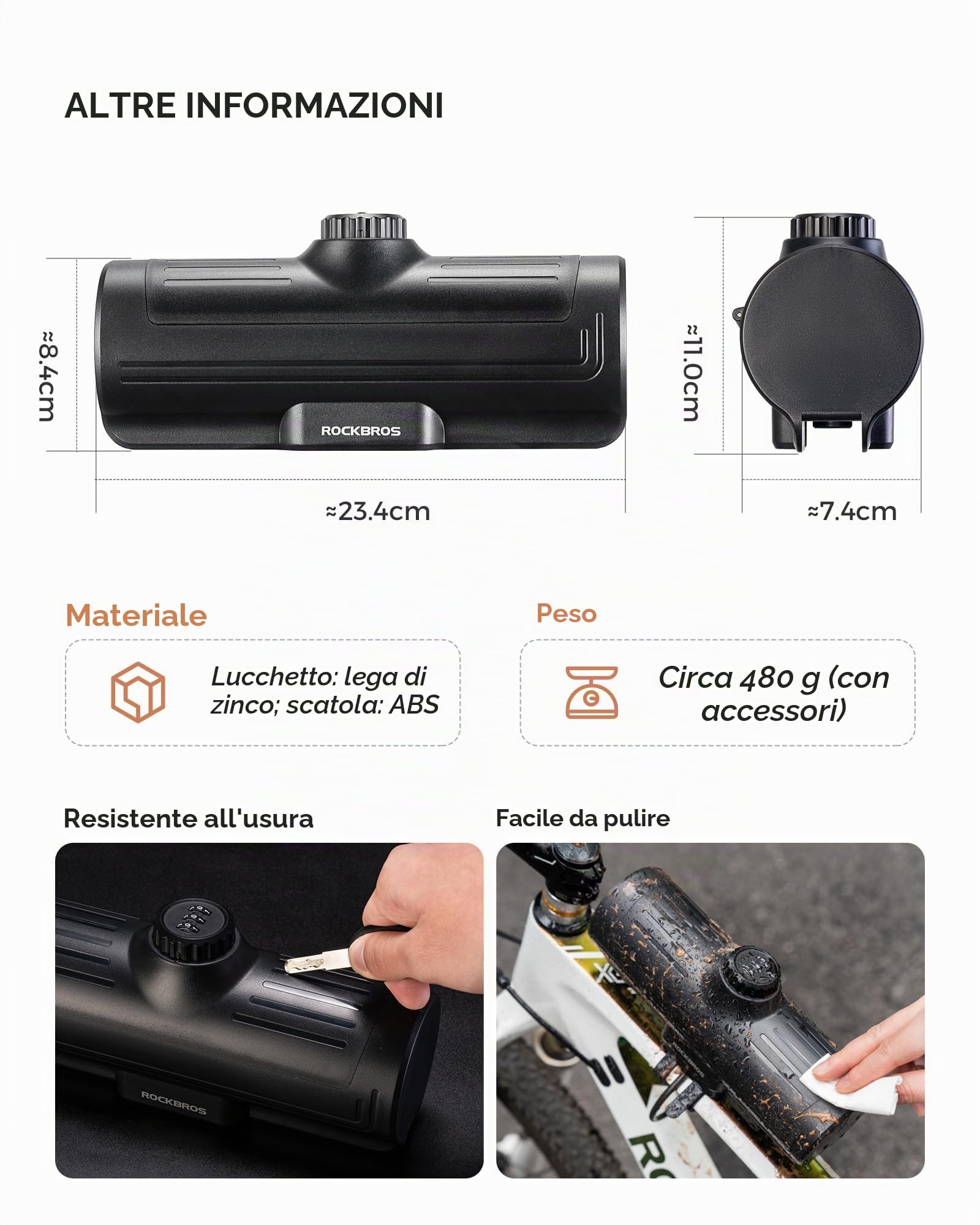 ROCKBROS Borsa Porta Attrezzi Bici 0,7L, Borraccia Porta Attrezzi Bici Corsa Antifurto con Blocco a Combinazione a 3 Cifre, Scatola Durevole, Borse Rigide da Telaio della Bicicletta MTB, Nero