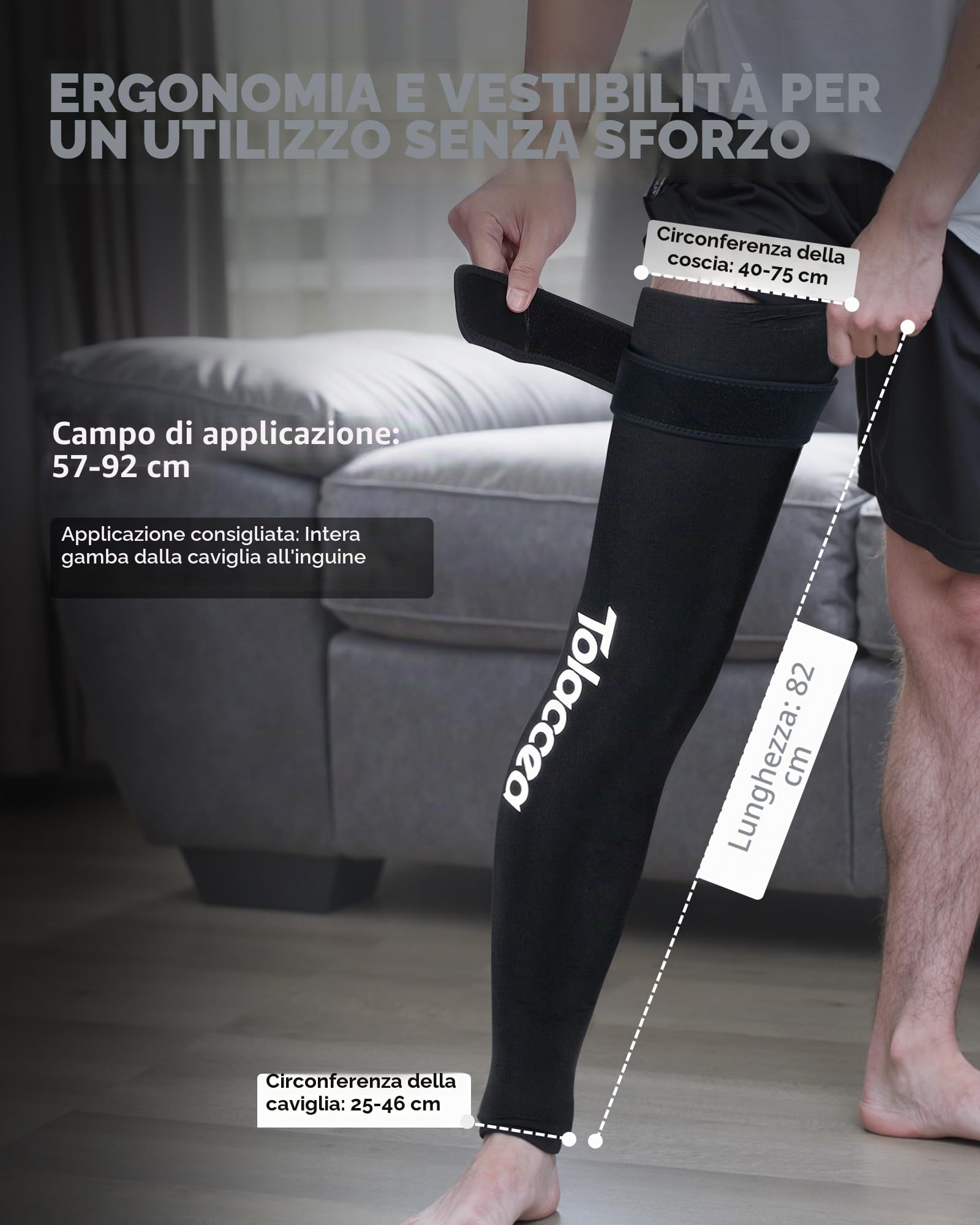 Tolaccea Impacco Ghiaccio per Gamba Intera con Copertura 360° – Fascia con Gel Riutilizzabile per Sollievo dal Dolore e Recupero Muscolare – per Piede, Polpaccio, Coscia, Ginocchio e Tibia(L)
