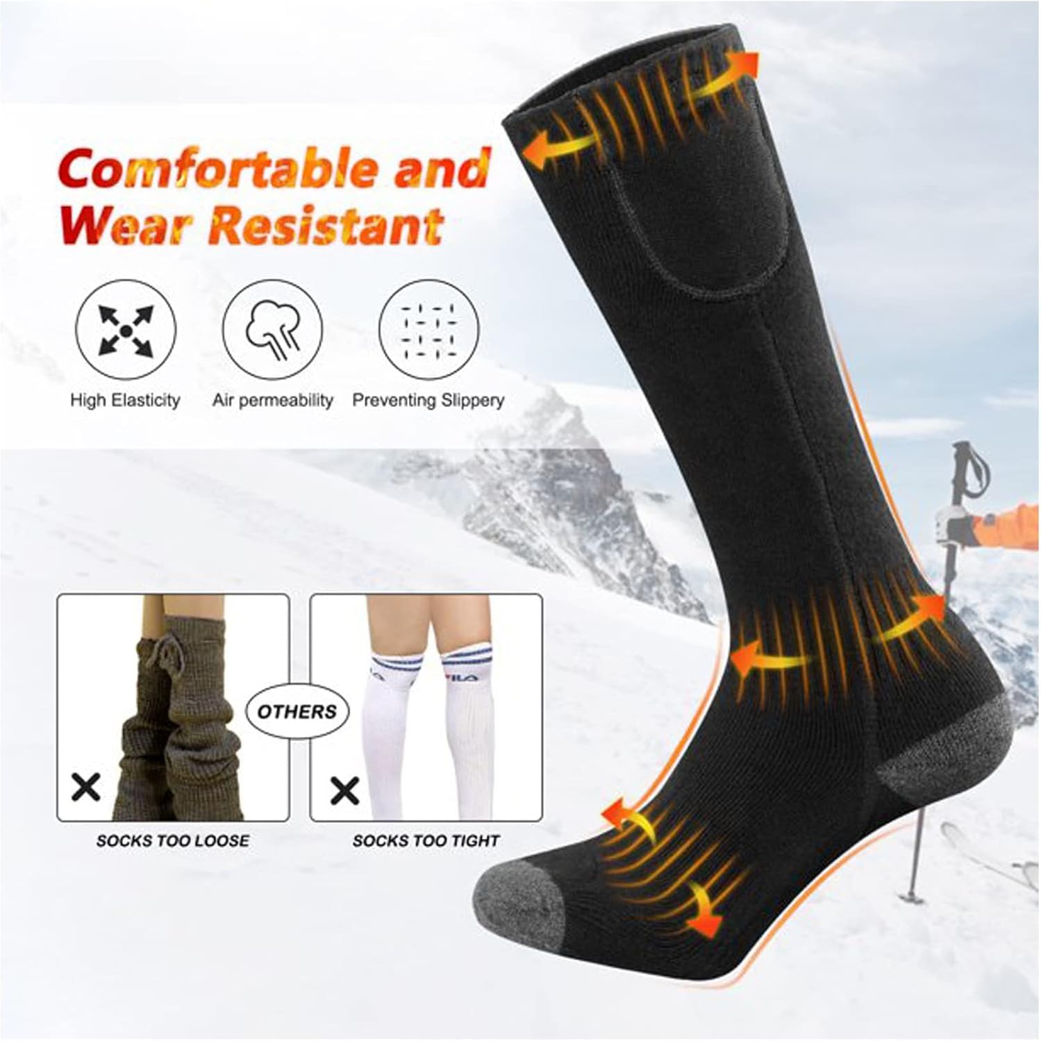 Calze riscaldabili con telecomando, calze riscaldabili con batteria 3,7 V, 4000 mAh, calze invernali in cotone, per uomo e donna, sci, caccia, pesca, equitazione, ciclismo, campeggio