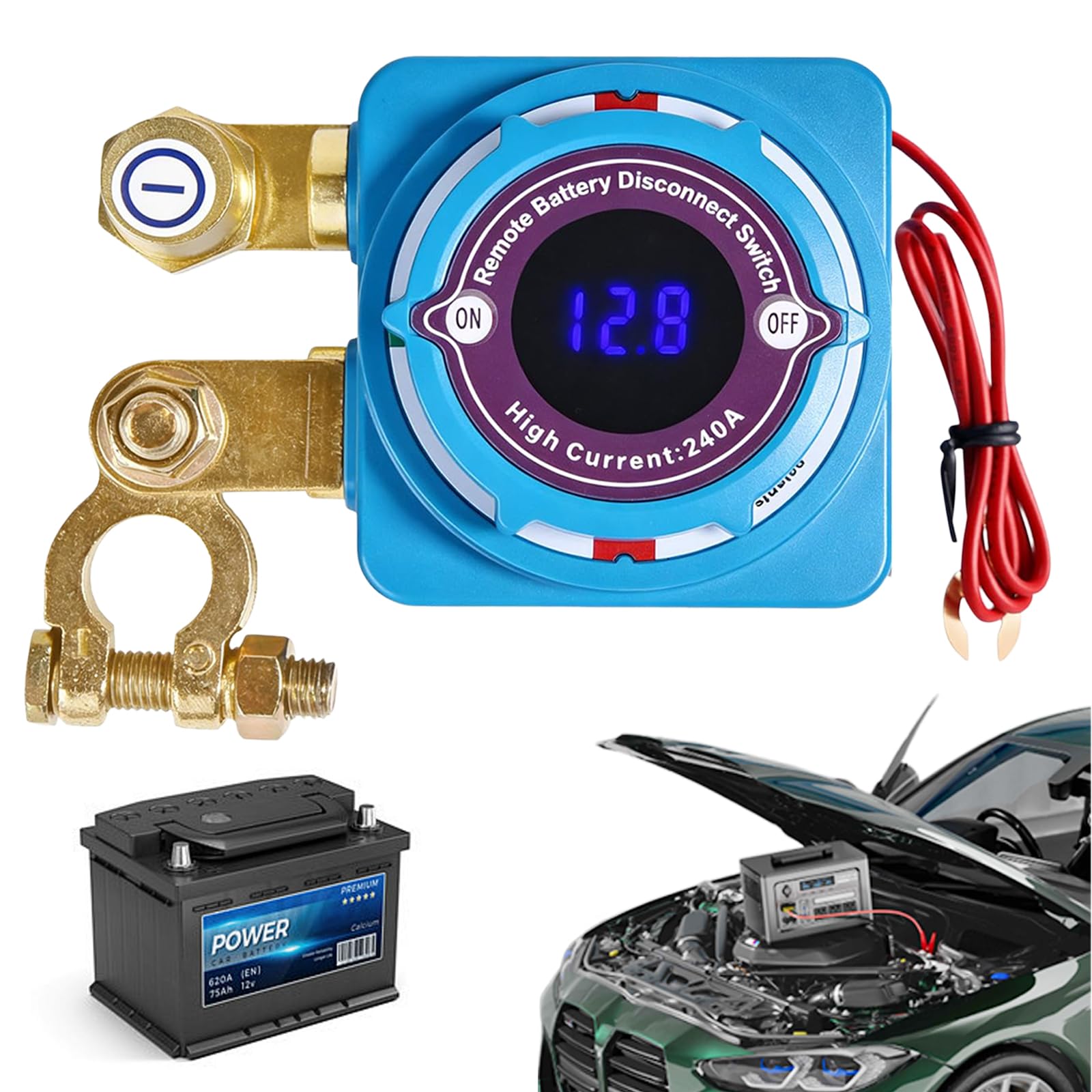 Stacca Batteria 12V per Auto con Telecomando: 240A Remoto Auto Stacca Batteria Senza Fili, Kill Switch Antifurto,Interruttore Automatico Senza Fili con Telecomando, Morsetti per Batteria