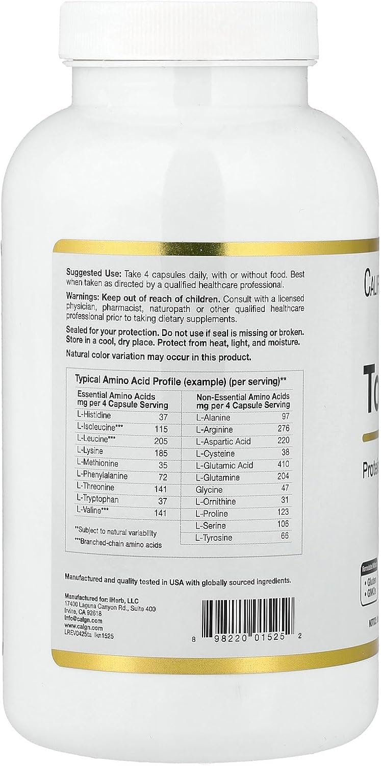 California Gold Nutrition Total Amino with Vitamin B-6, and 20 Amino Acid Blend, 240 Veggie Capsules