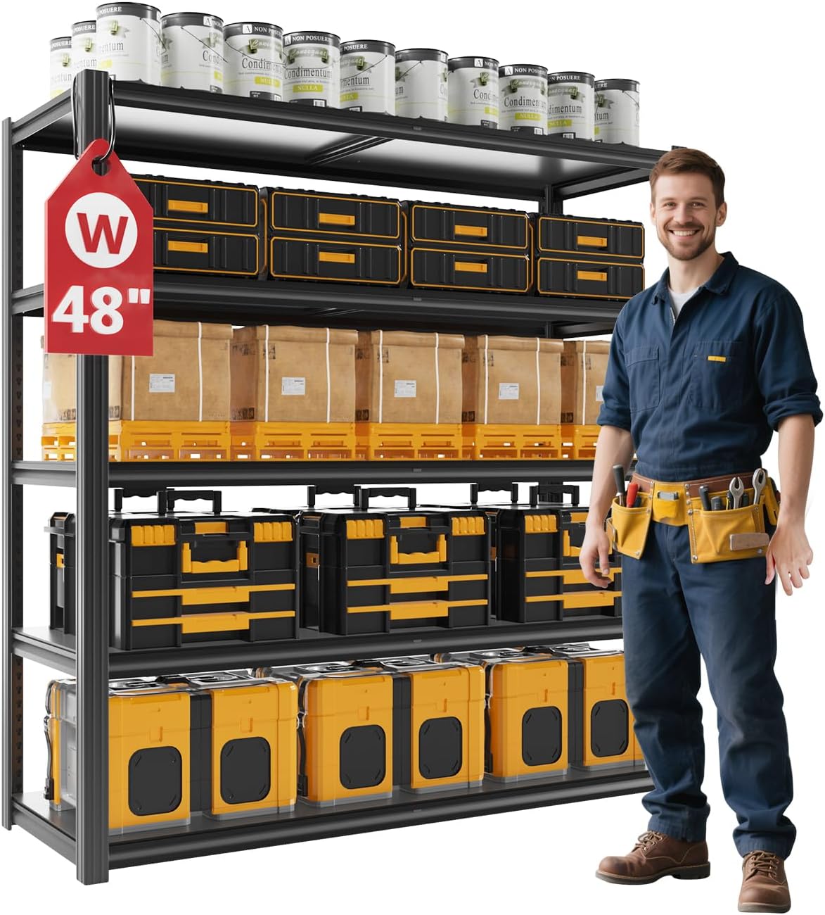 48" W Garage Shelving Heavy Duty 3030Lbs Storage Shelf 5 Tier Adjustable Shelving Units Metal Garage Storage Shelves for Basement, Commercial, Warehouse, Industrial, 72" H x 48" W x 24" D,