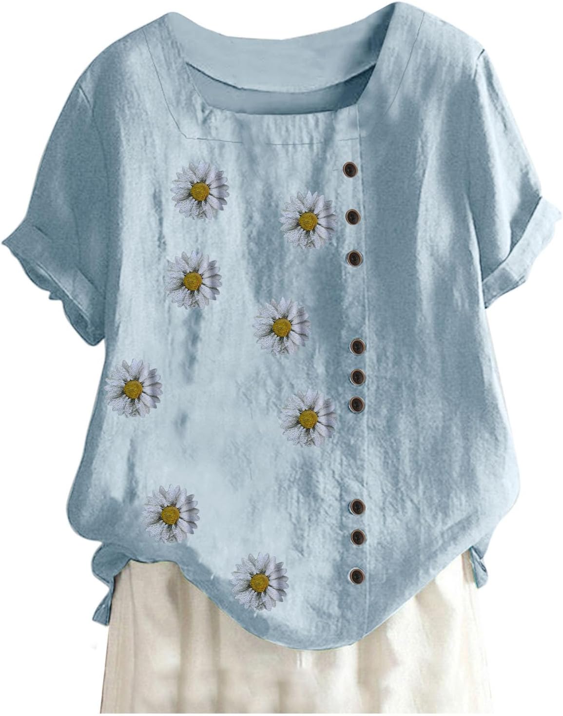 SYDUZAX T-Shirt Boutonnée à Imprimé Fleuri Chemise Lin | FindTheDeal