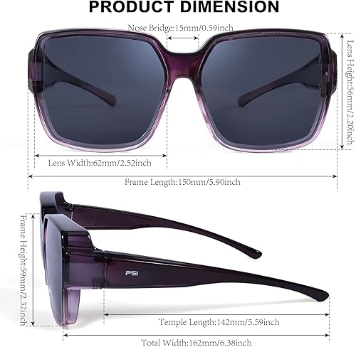 Miniatura 3 de PSI Lentes de sol de gran tamaño para mujeres y hombres, lentes de sol que se ajustan sobre lentes, lentes de sol de protección solar, lentes de