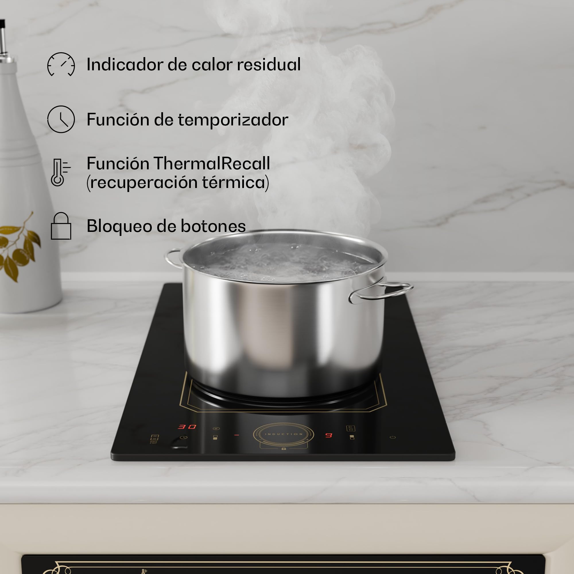Klarstein Placa Induccion, de 2 Fuegos, Vitroceramica 3500 w x 2 Placas de Sobremesa con Control Táctil Inteligente, Pantalla Digital y Función con Temporizador, Cocinas de Inducción Eléctricas 240V