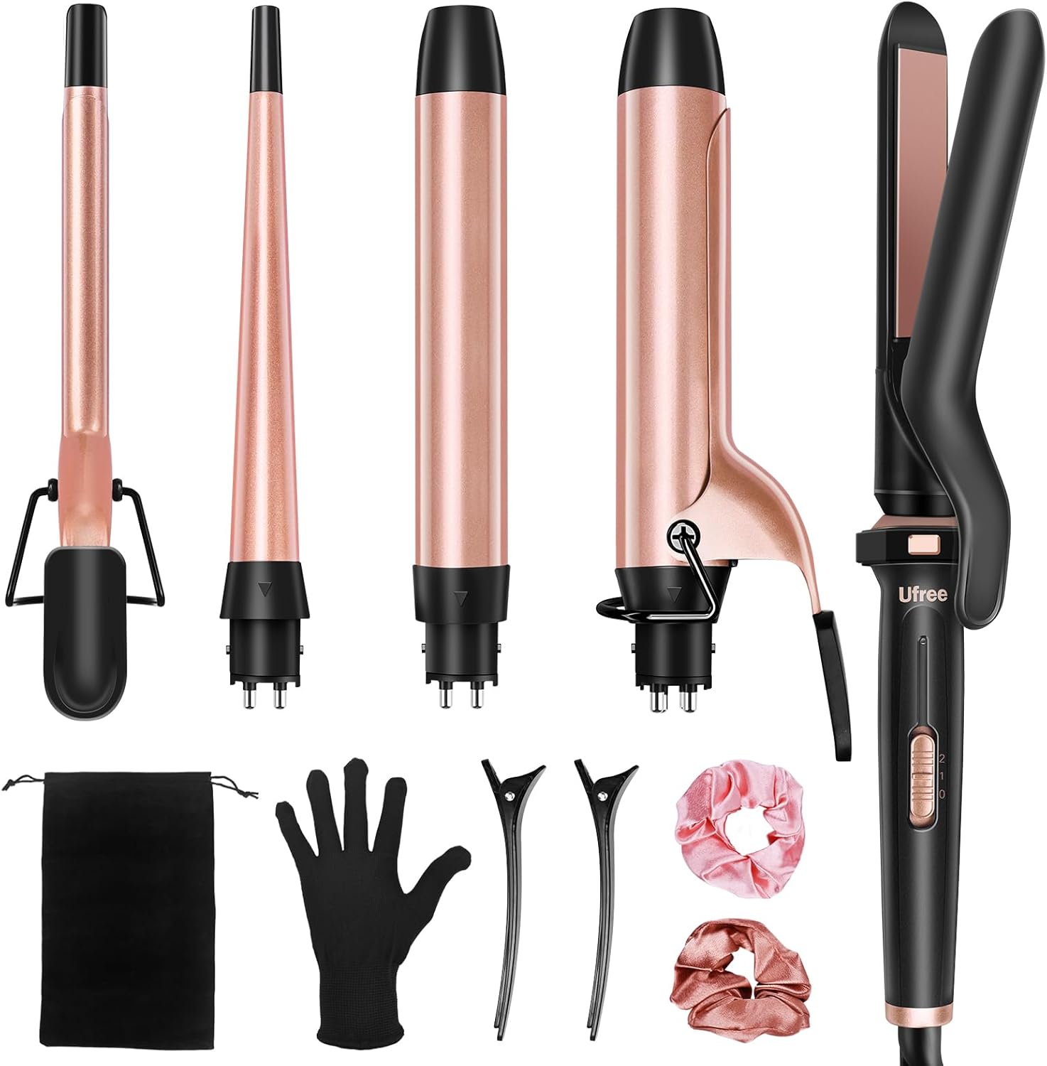 Ufree 5 in 1 Curling Iron with Interchangeable Ceramic Barrels (0.35