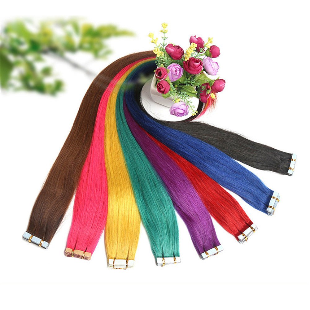 Extensions ruban adhésif bleu sarcelle pour cheveux fins manque de volume