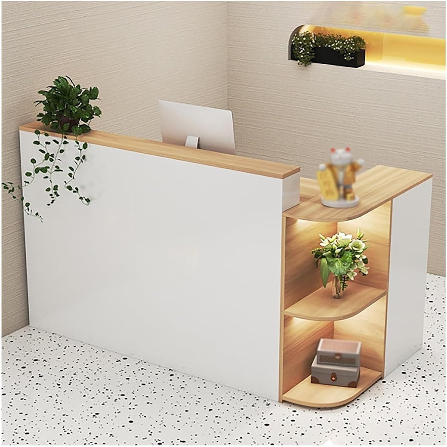 受付デスク、フロントカウンターデスク、ロッカーを備えたモダン