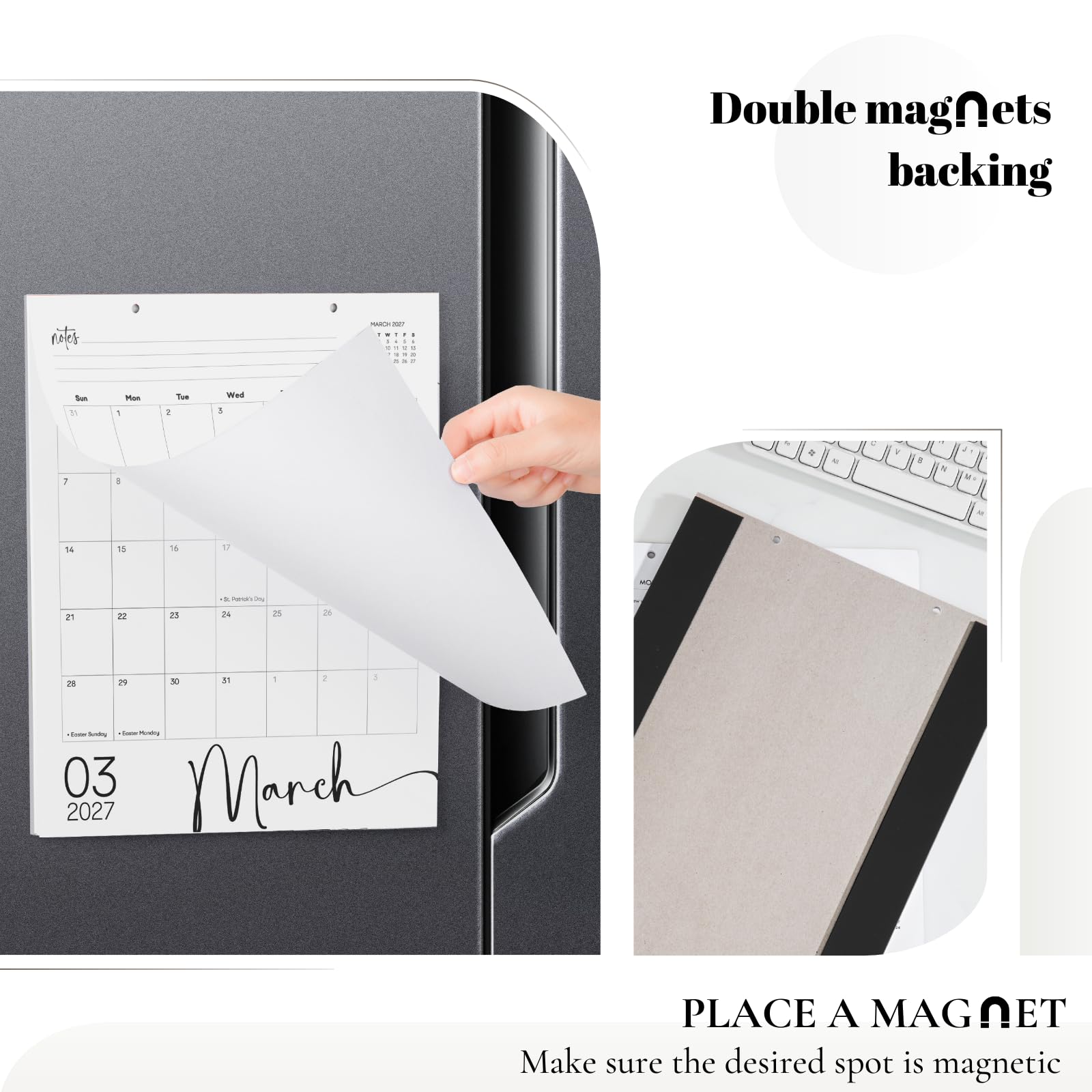 Magnetischer Kalender für Kühlschrank Januar 2026 bis Juni 2027, 34,8 x 27,9 cm, 18 Monate, magnetischer Kühlschrankkalender, große Schreibblöcke mit Feiertagen