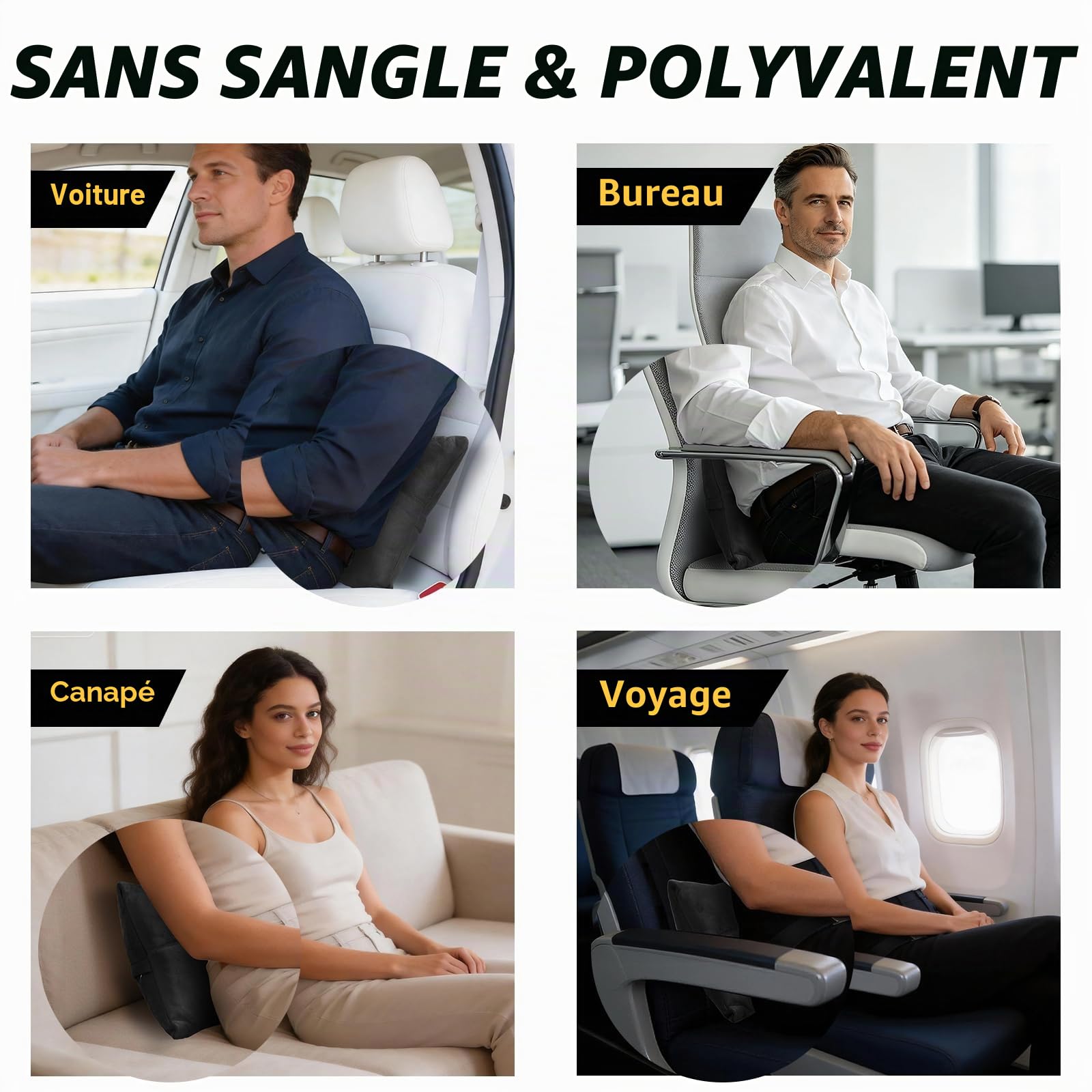 Kwak's Coffret Oreillette et Support Lombaire pour Voiture–Oreiller Cervical à Réglage de Hauteur sur 2 Niveaux, Housse Amovible et Lavable, Coussin de Confort pour la Conduite(Noir)