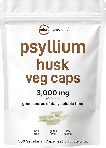 Micro Ingredients Psyllium Husk Capsules, 500 Veg Caps | Soluble Fiber Supplement for Women & Men | Natural Prebiotics & Probiotics Fiber Supplements for Gut & Digestive Health | Non-GMO, Gluten Free