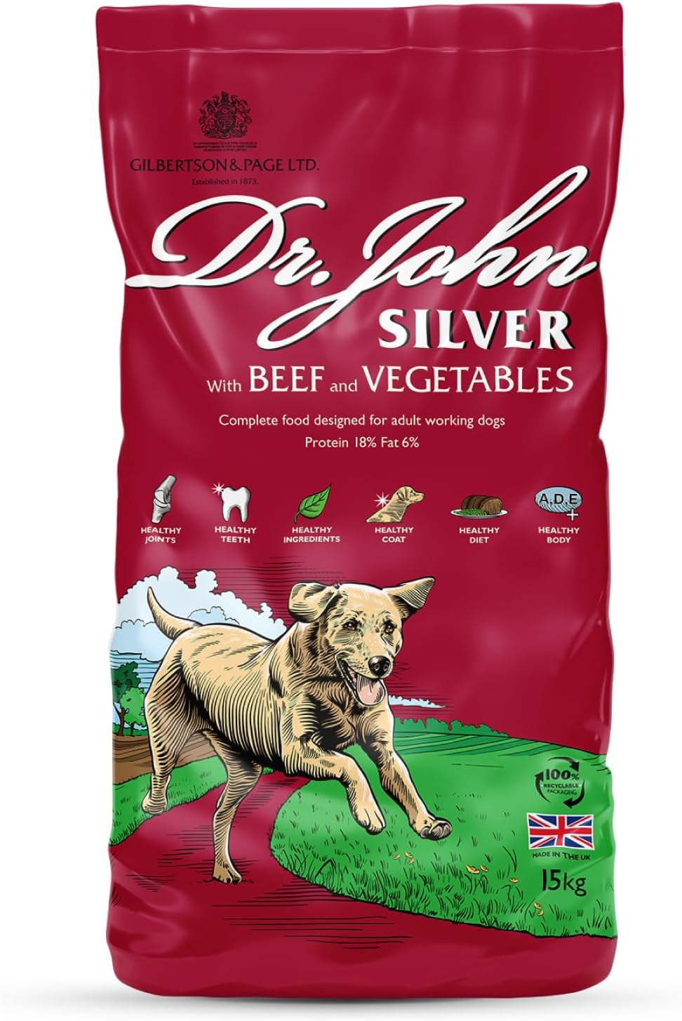 Silver Dry Dog Food 15kg - Beef with Vegetables - Complete Dog Biscuits 15kg - Senior and Adult Dog Food for Light Activity, Maintenance and Resting Dogs