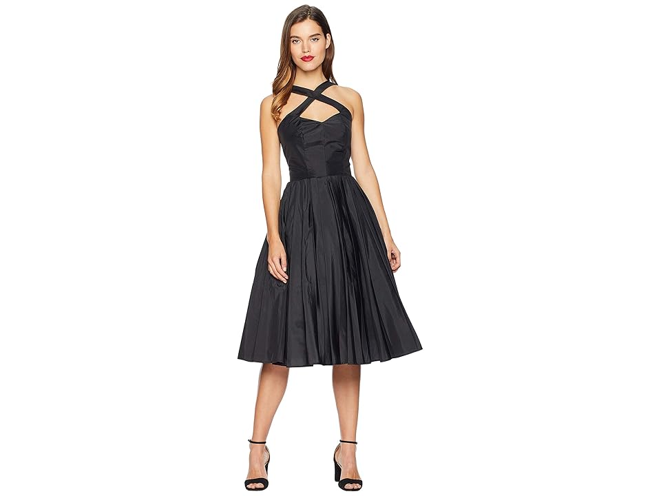 

Unique Vintage 1950s Style Taffeta Cross Halter Joy Party Dress (Black) Women's Dress