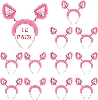 SHATCHI 3103 12pcs x Hen Head Boppers Pink Fluffy Fur Fancy Dress Headband Fun Party Bag Fillers Games