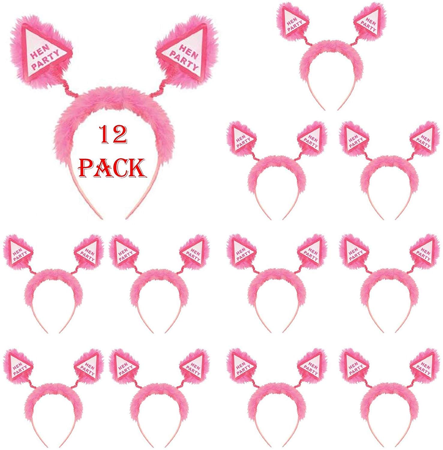 SHATCHIShatchi 3103 12pcs x Hen Head Boppers Pink Fluffy Fur Fancy Dress Headband Fun Party Bag Fillers Games