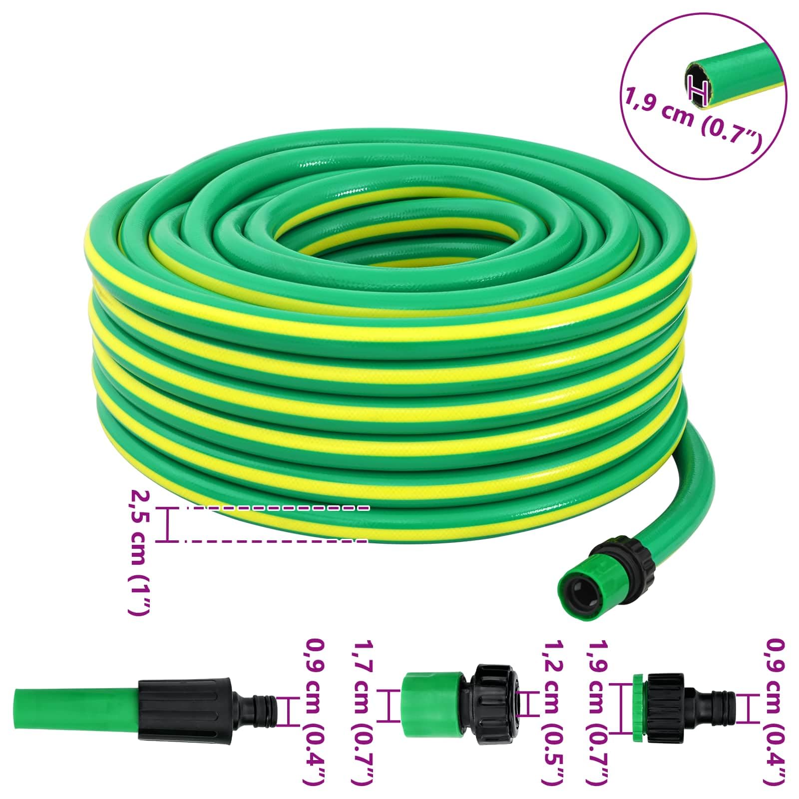 Tubo da giardino a 5 strati, verde e giallo, 20 m, in PVC, flessibile, con ugello a spruzzo regolabile, per irrigazione, pulizia, cura delle piante, auto e balcone all'aperto